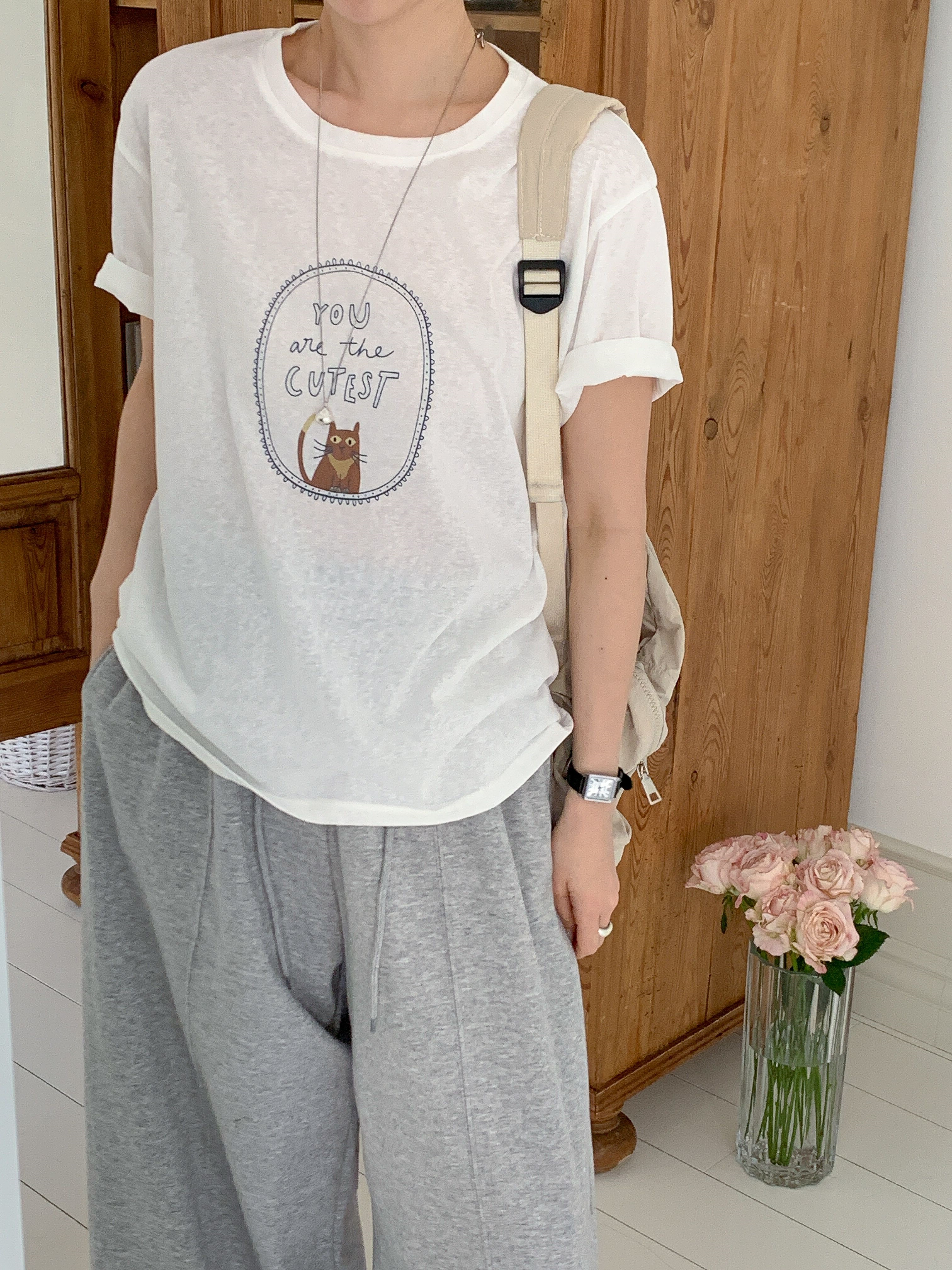 ラウンドネックルーズ半袖レタリングプリントTシャツ | 詳細画像7