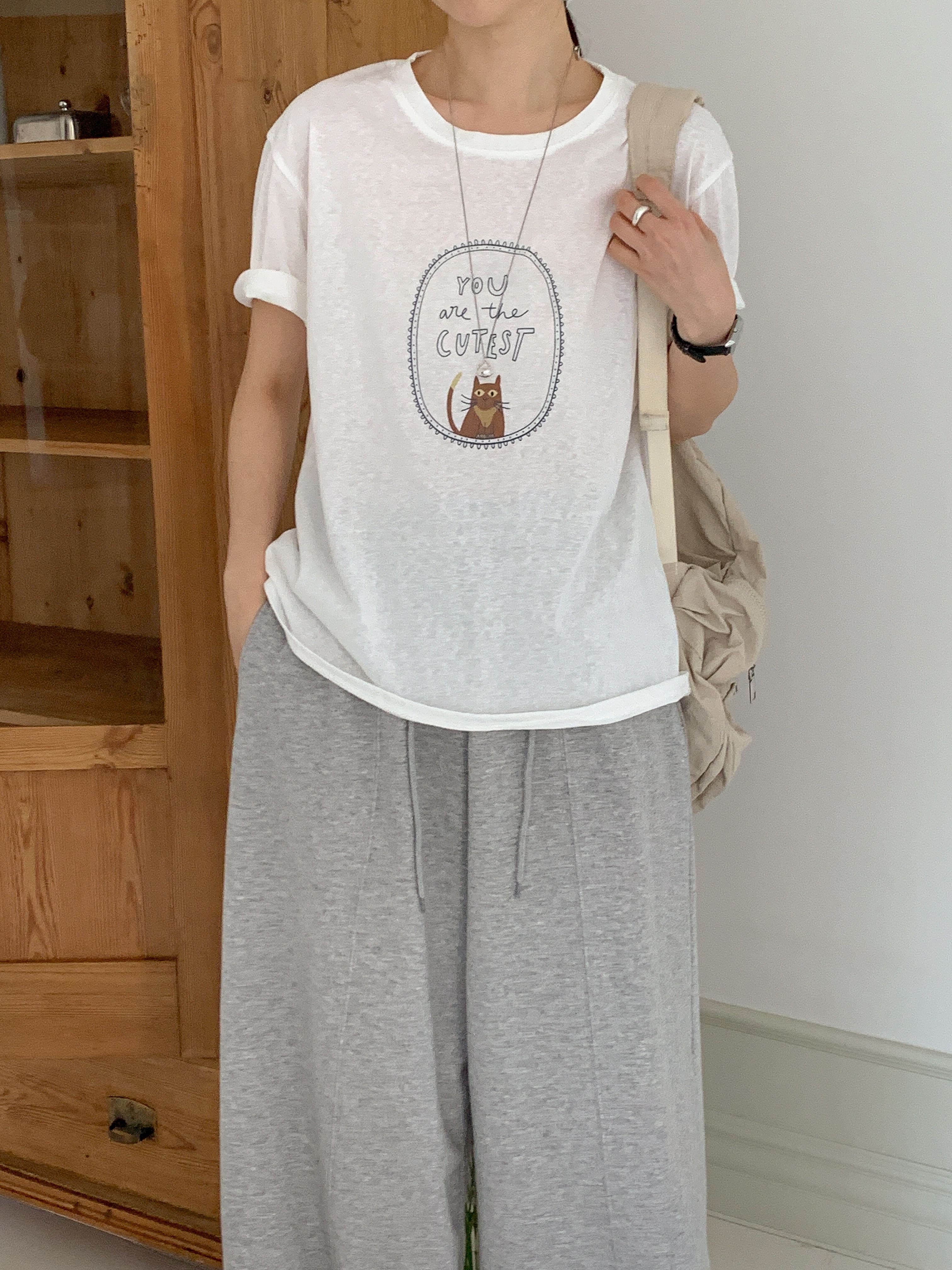 ラウンドネックルーズ半袖レタリングプリントTシャツ | 詳細画像8