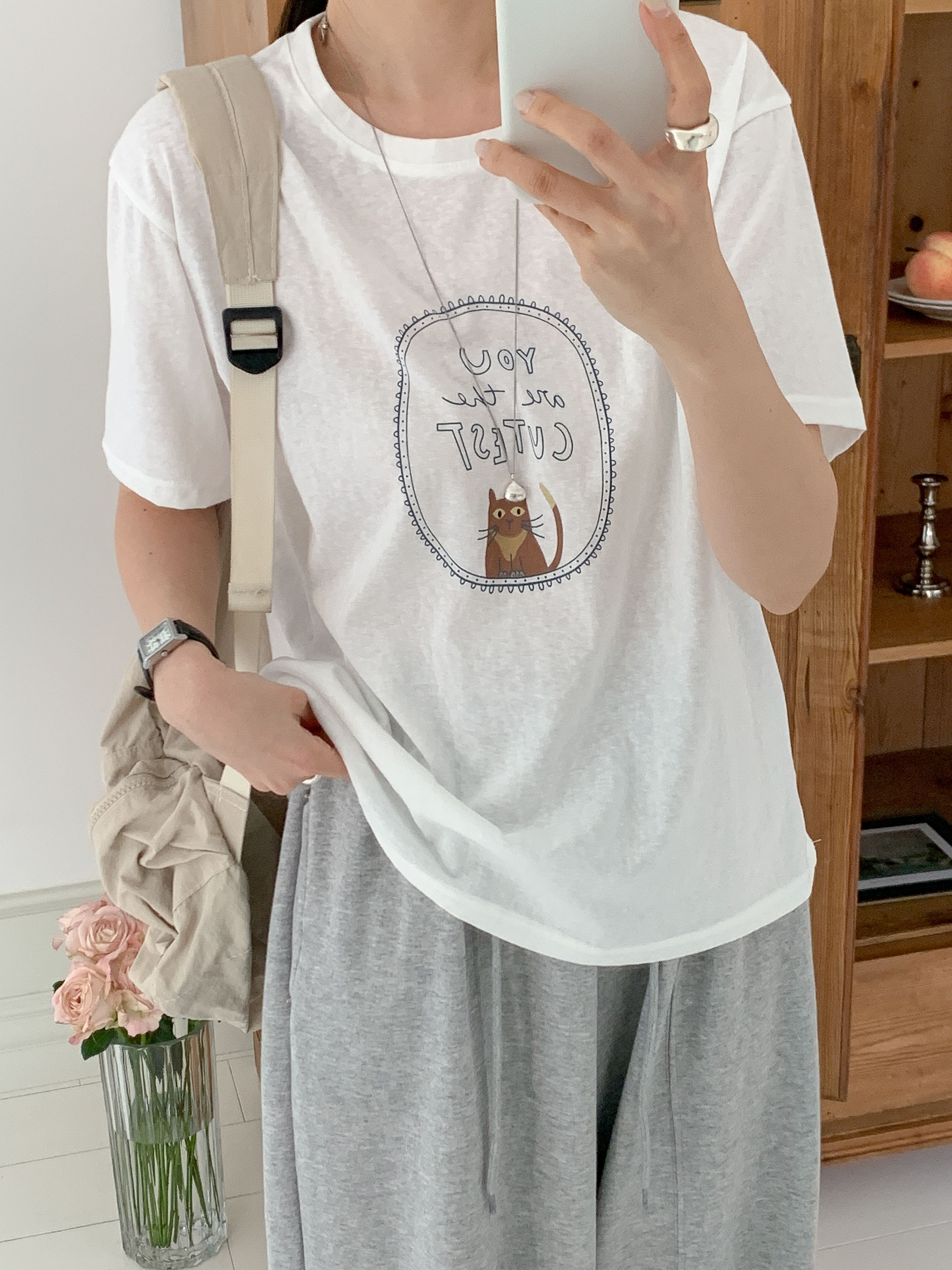 ラウンドネックルーズ半袖レタリングプリントTシャツ | 詳細画像13