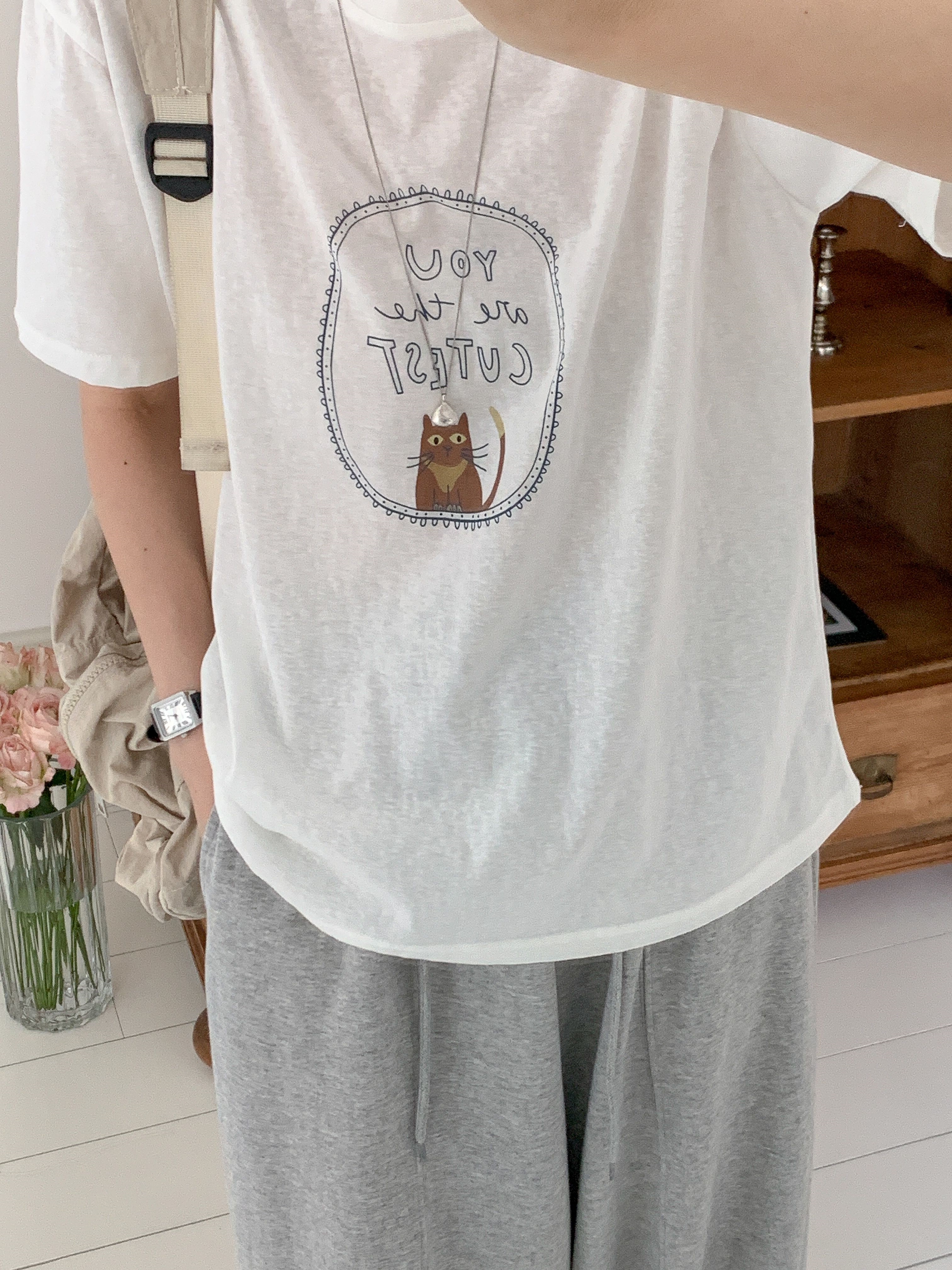 ラウンドネックルーズ半袖レタリングプリントTシャツ | 詳細画像15