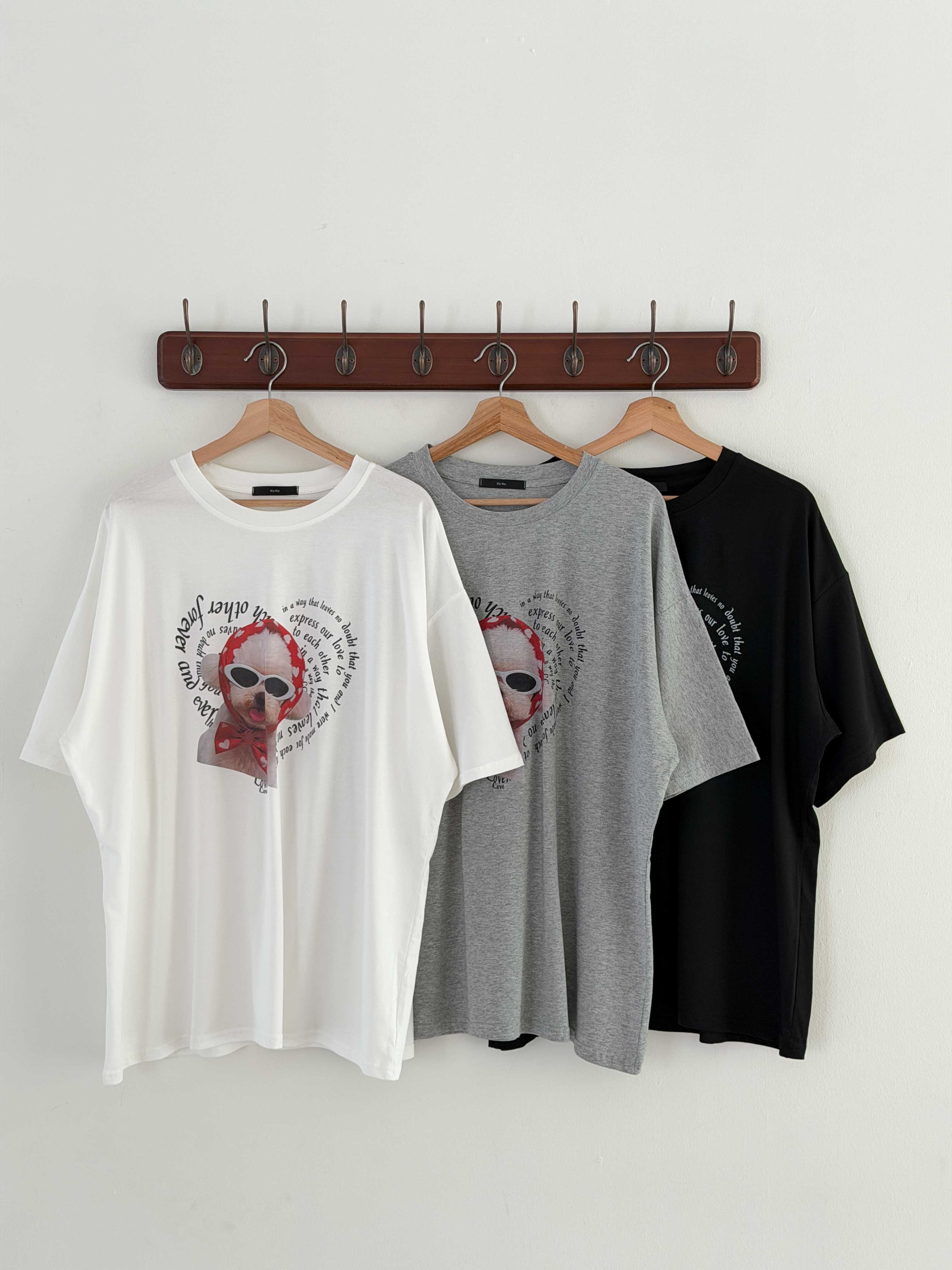 コットンラウンドネックオーバーサイズルーズ半袖ドロップショルダーレタリングプリント子犬犬ころTシャツ | 詳細画像22
