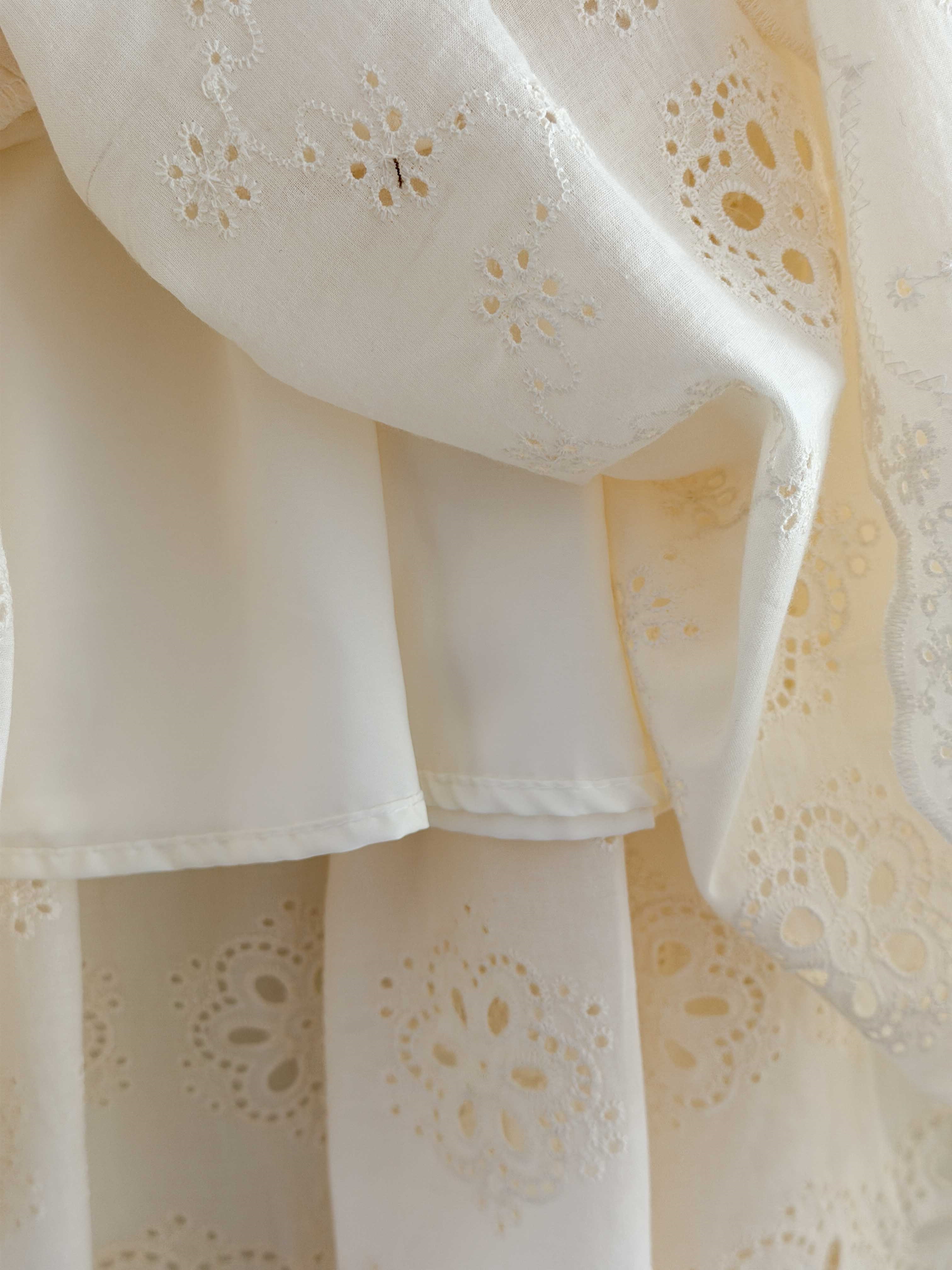 コットンシャーリングティアードパンチングウエストゴムロングAライン花柄スカート | 詳細画像21