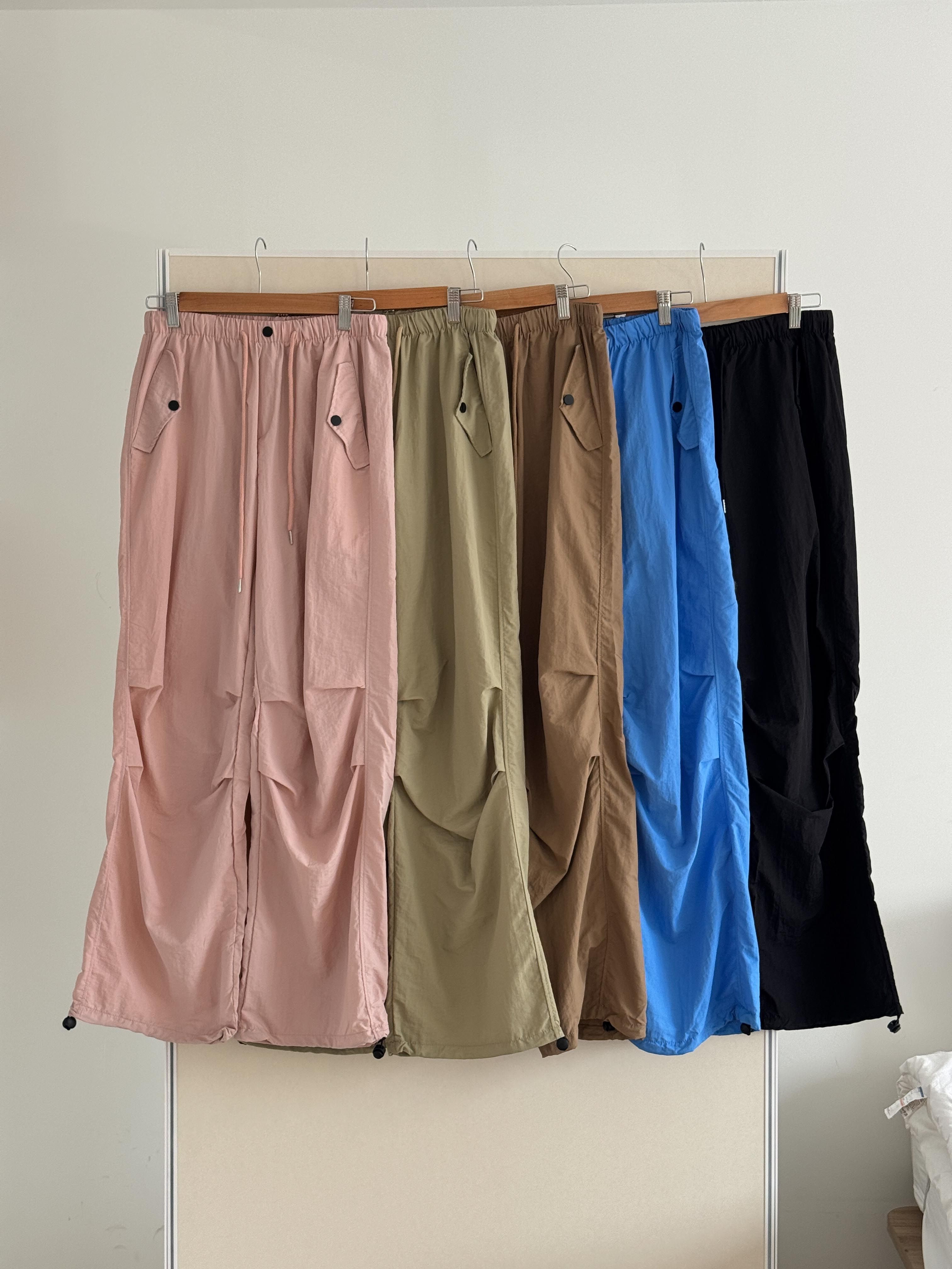 ドローストリングピンタックポケットウエストゴムワイドスナップボタンバックポケット無地パンツ | 詳細画像21