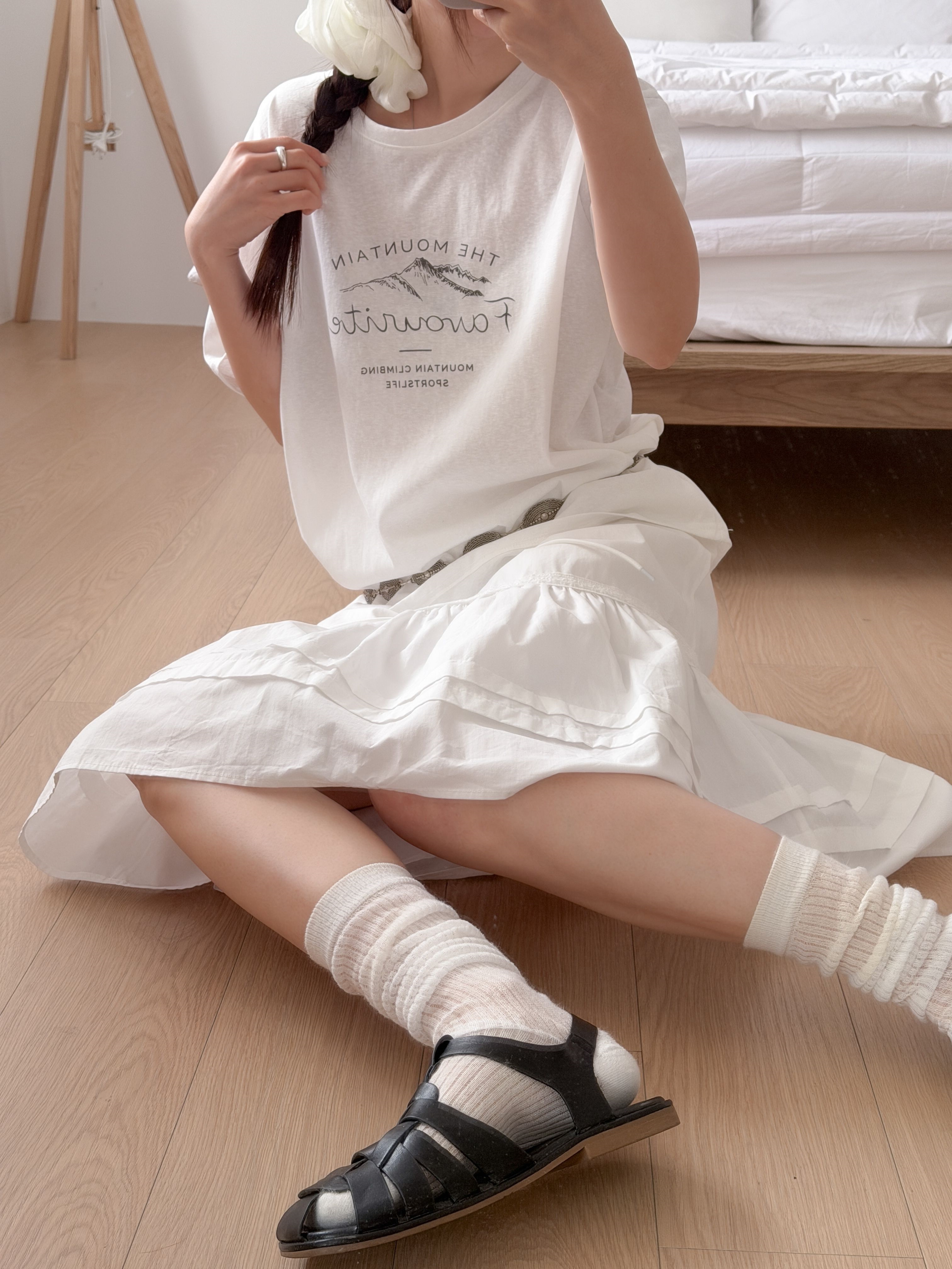 コットンラウンドネックルーズ半袖レタリングTシャツ | 詳細画像4