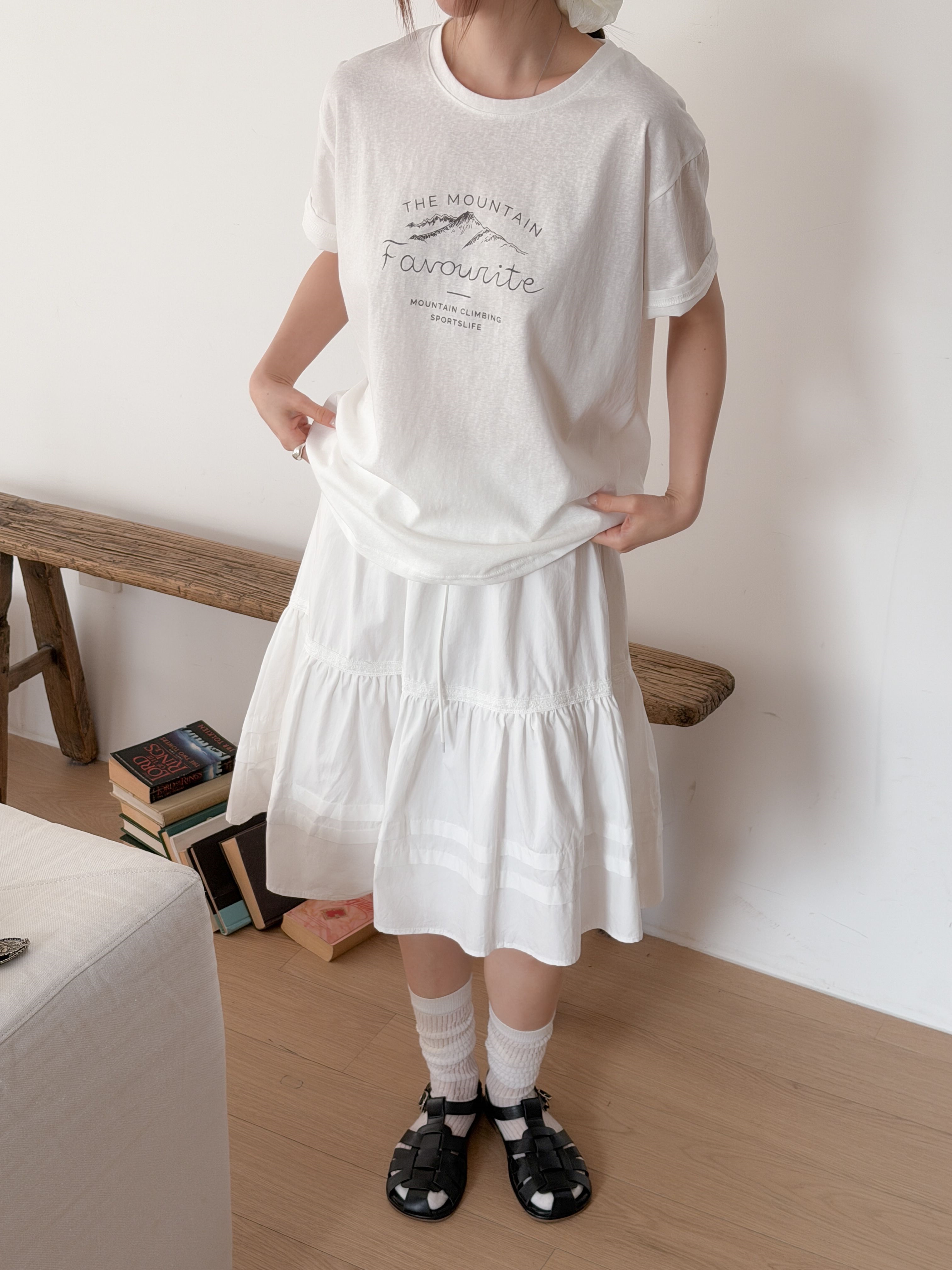 コットンラウンドネックルーズ半袖レタリングTシャツ | 詳細画像11