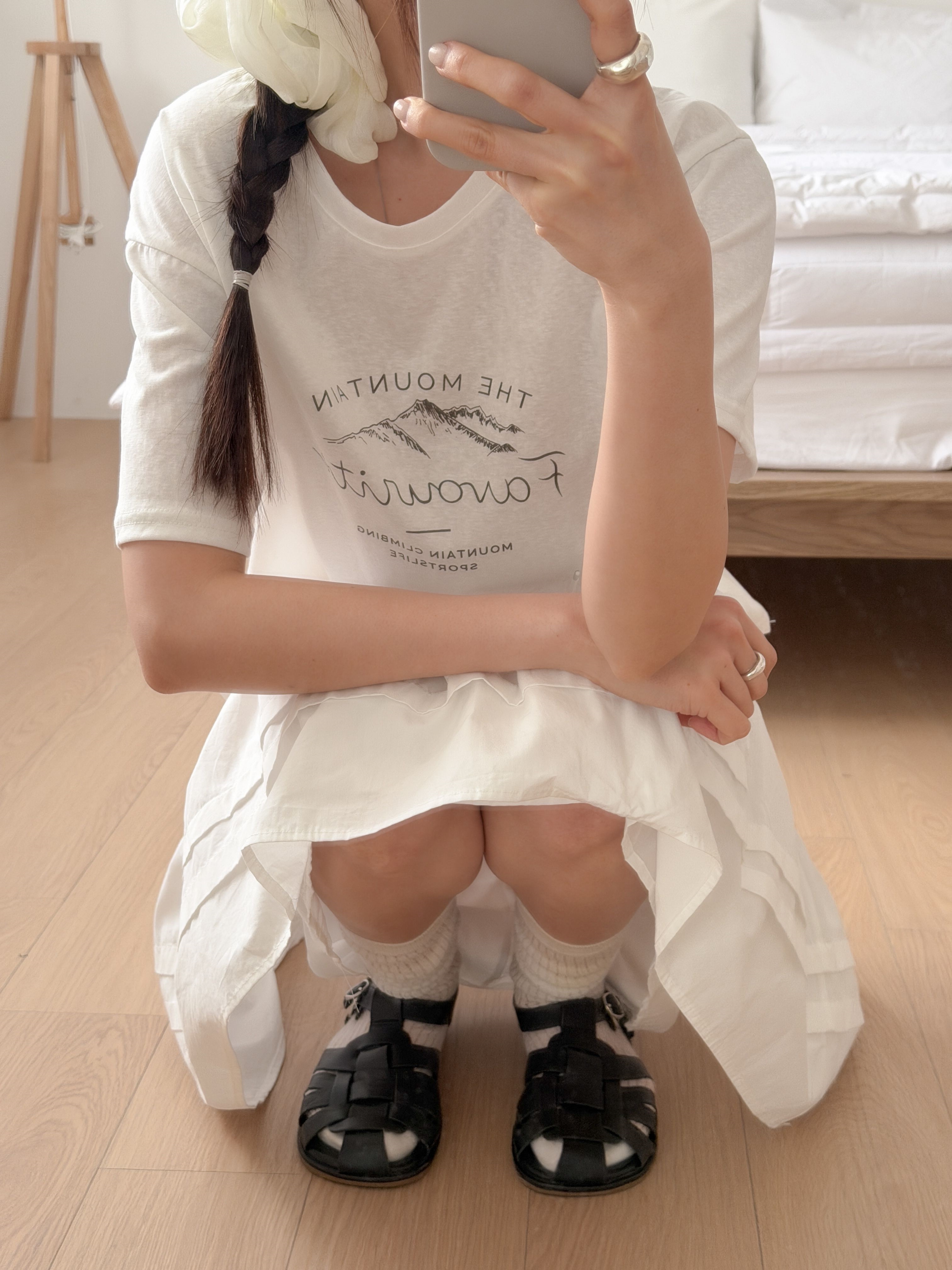 コットンラウンドネックルーズ半袖レタリングTシャツ | 詳細画像12