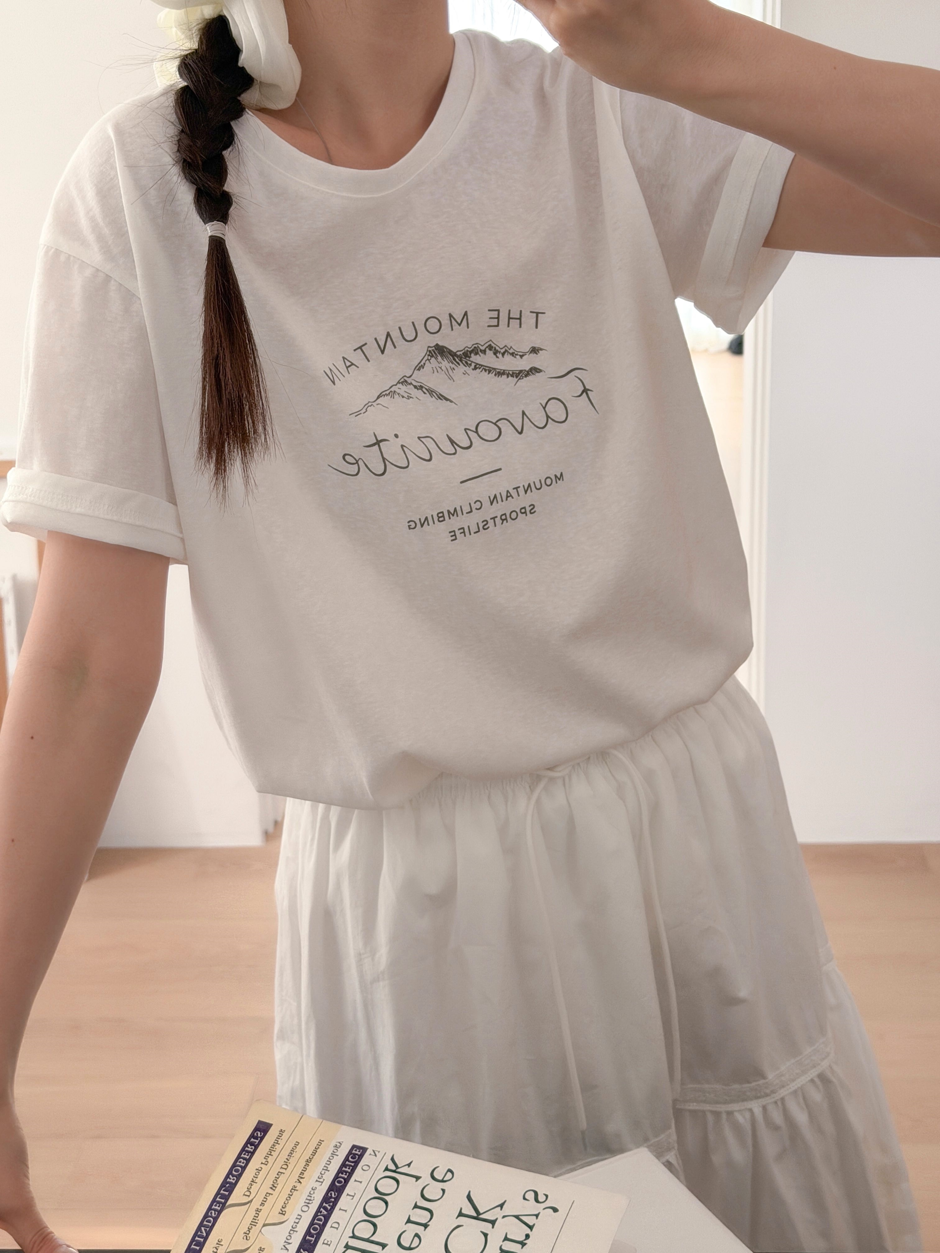 コットンラウンドネックルーズ半袖レタリングTシャツ | 詳細画像14