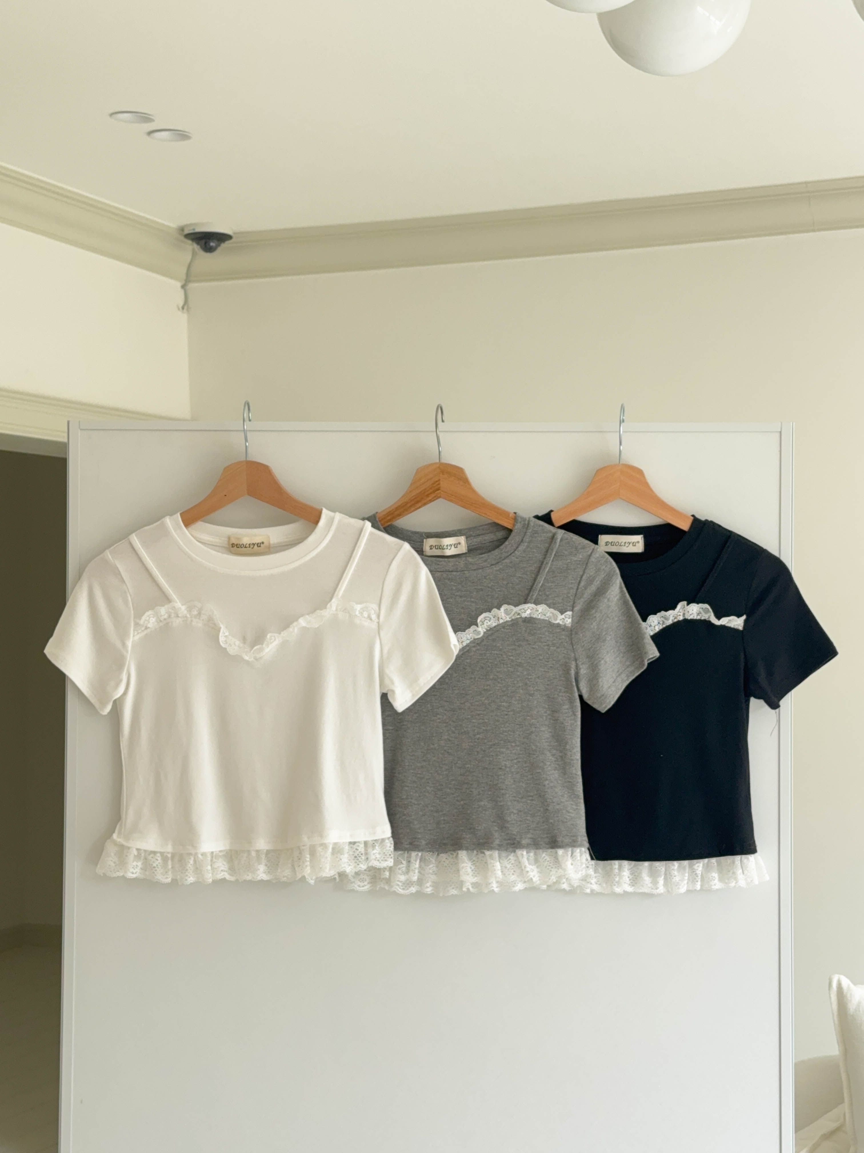 リネン混ラウンドネックフリルレイヤード風半袖レースTシャツ | 詳細画像21