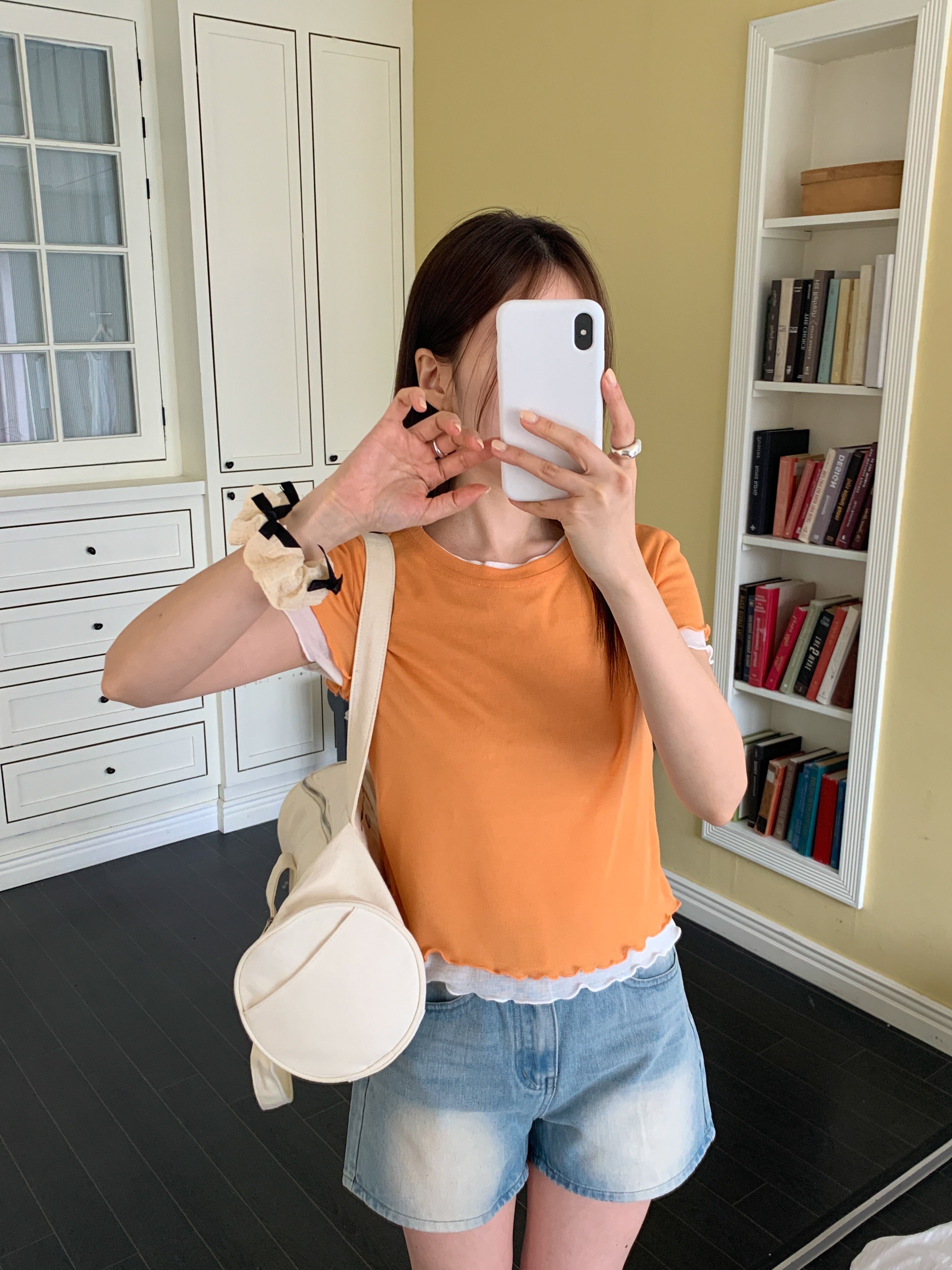 ラウンドネックメロウレイヤード風ルーズアンバランス半袖配色Tシャツ | 詳細画像10