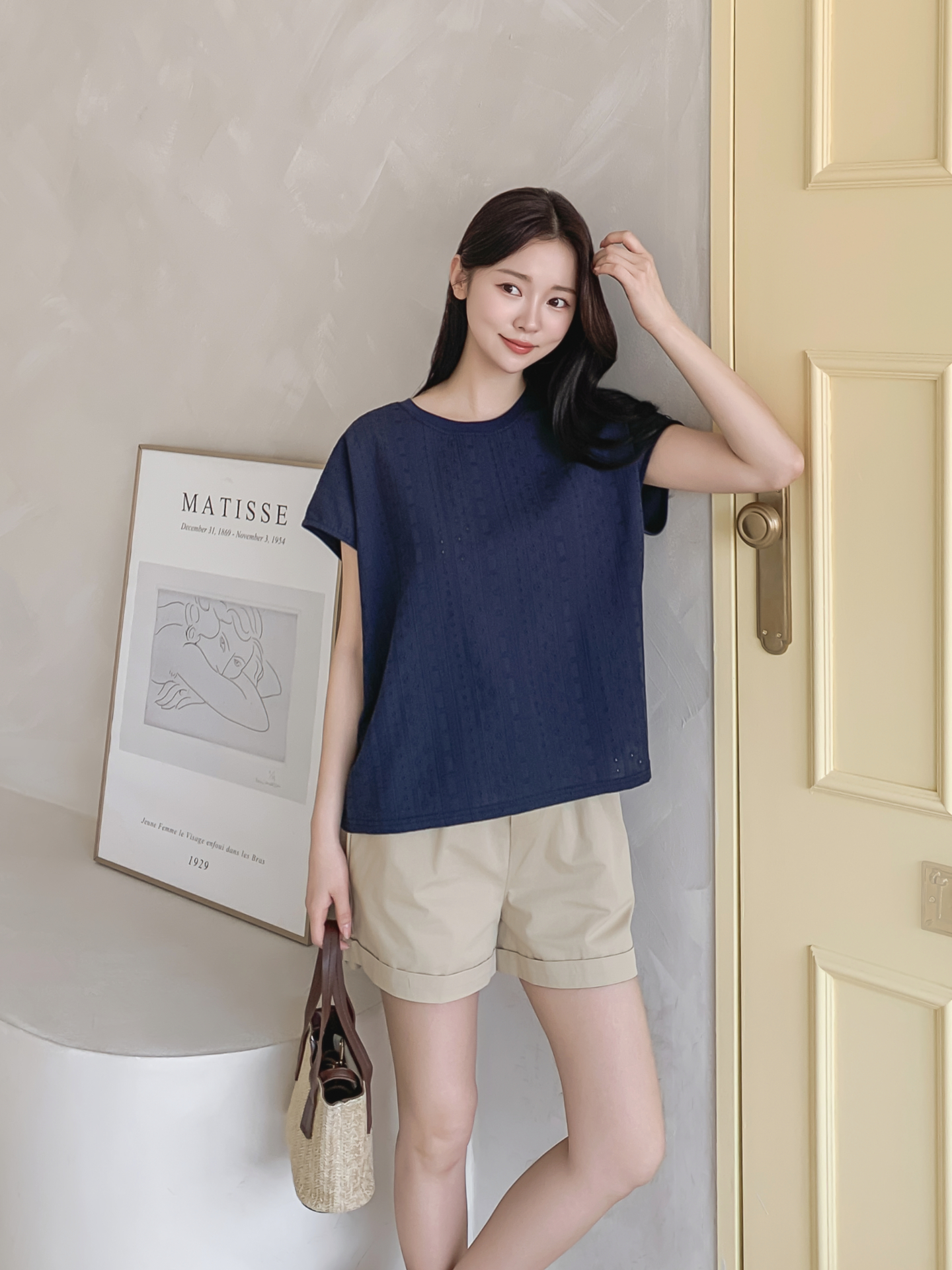 ラウンドネックフレンチスリーブルーズ半袖レースTシャツ | 詳細画像4