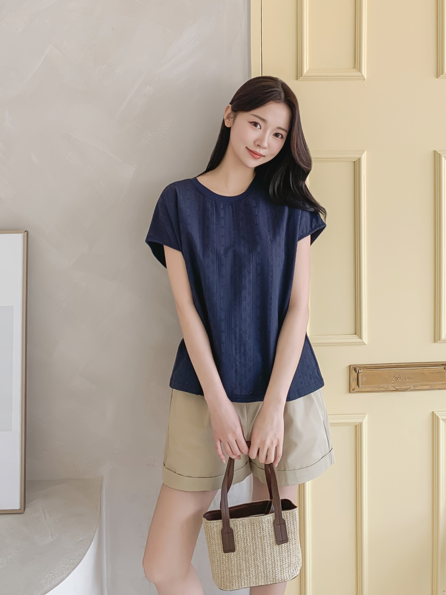 ラウンドネックフレンチスリーブルーズ半袖レースTシャツ | 詳細画像5