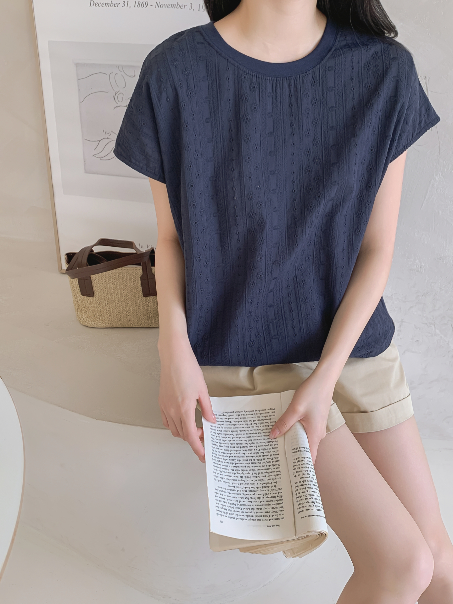 ラウンドネックフレンチスリーブルーズ半袖レースTシャツ | 詳細画像9
