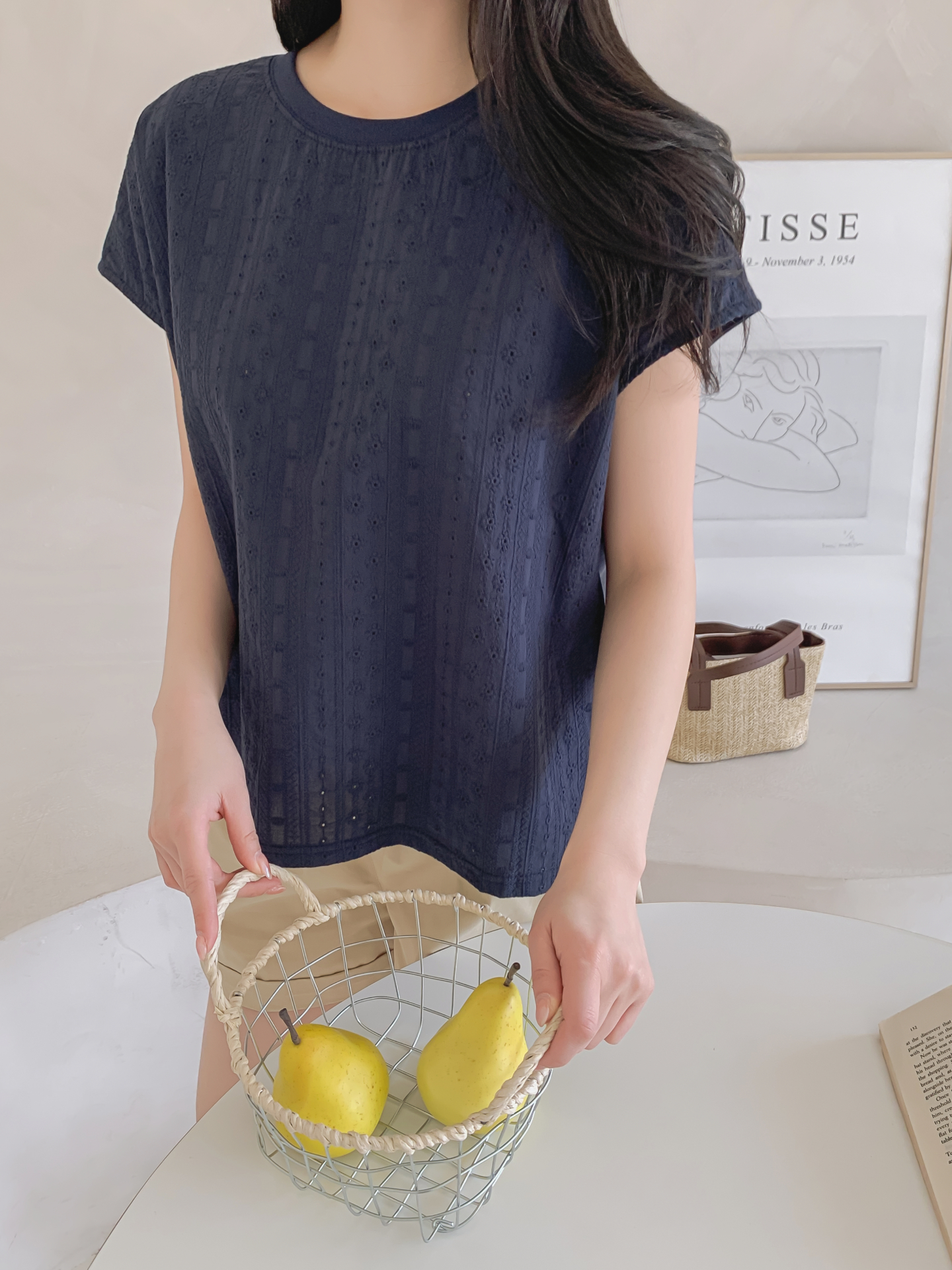 ラウンドネックフレンチスリーブルーズ半袖レースTシャツ | 詳細画像11
