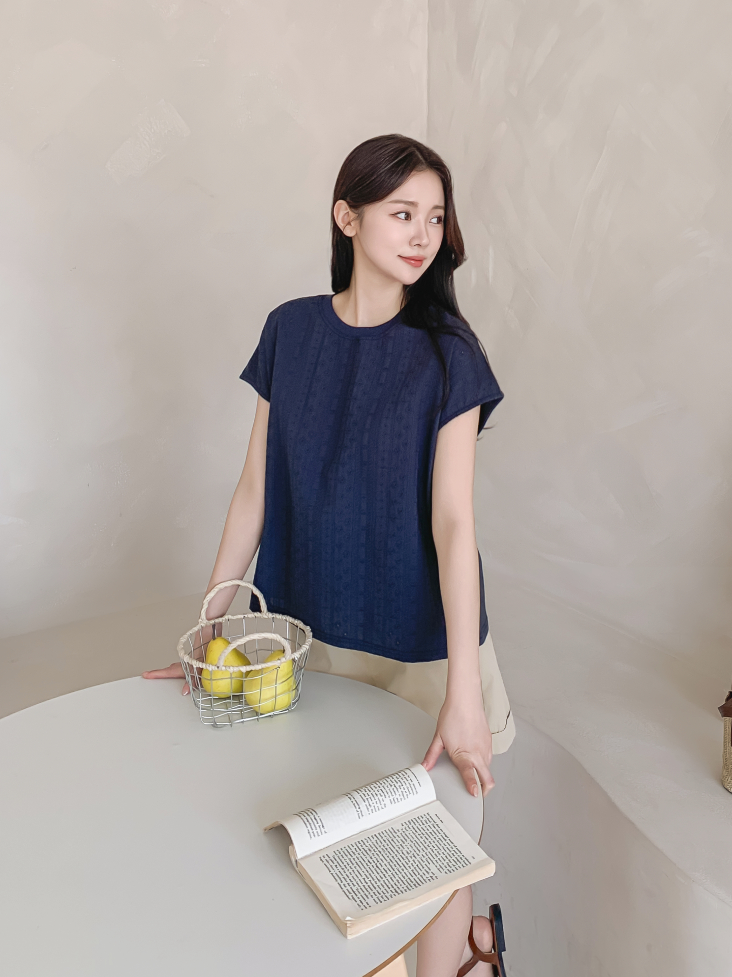 ラウンドネックフレンチスリーブルーズ半袖レースTシャツ | 詳細画像12