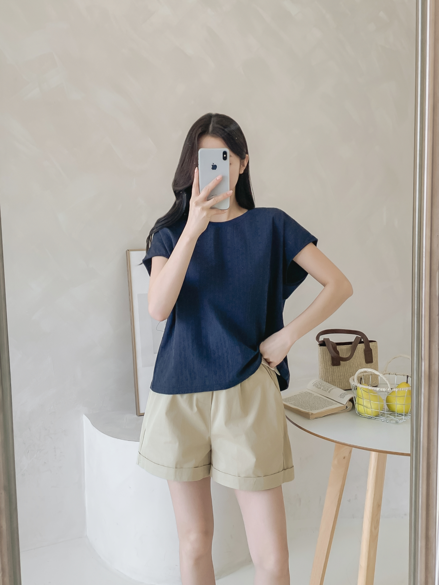 ラウンドネックフレンチスリーブルーズ半袖レースTシャツ | 詳細画像13