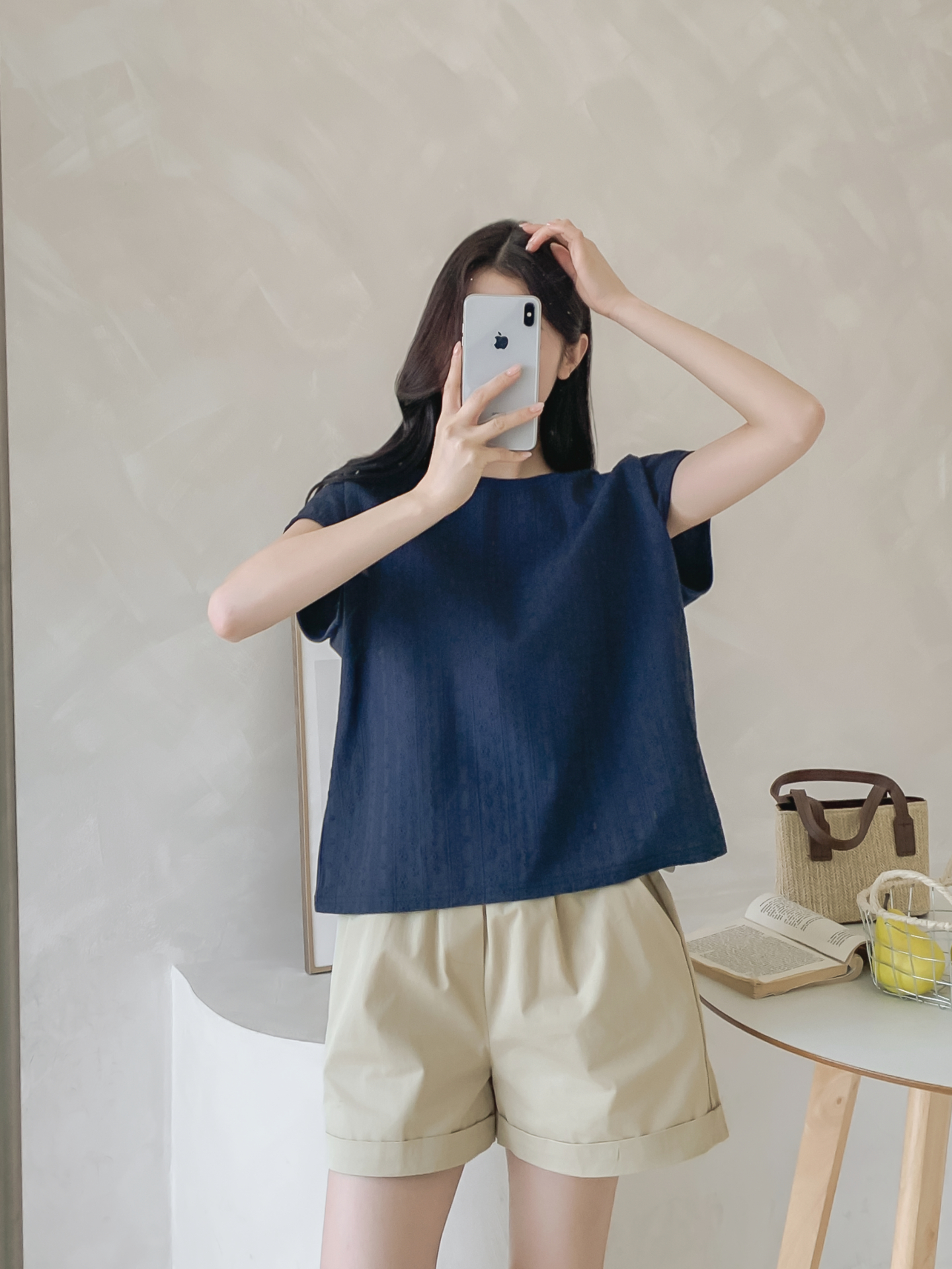 ラウンドネックフレンチスリーブルーズ半袖レースTシャツ | 詳細画像14
