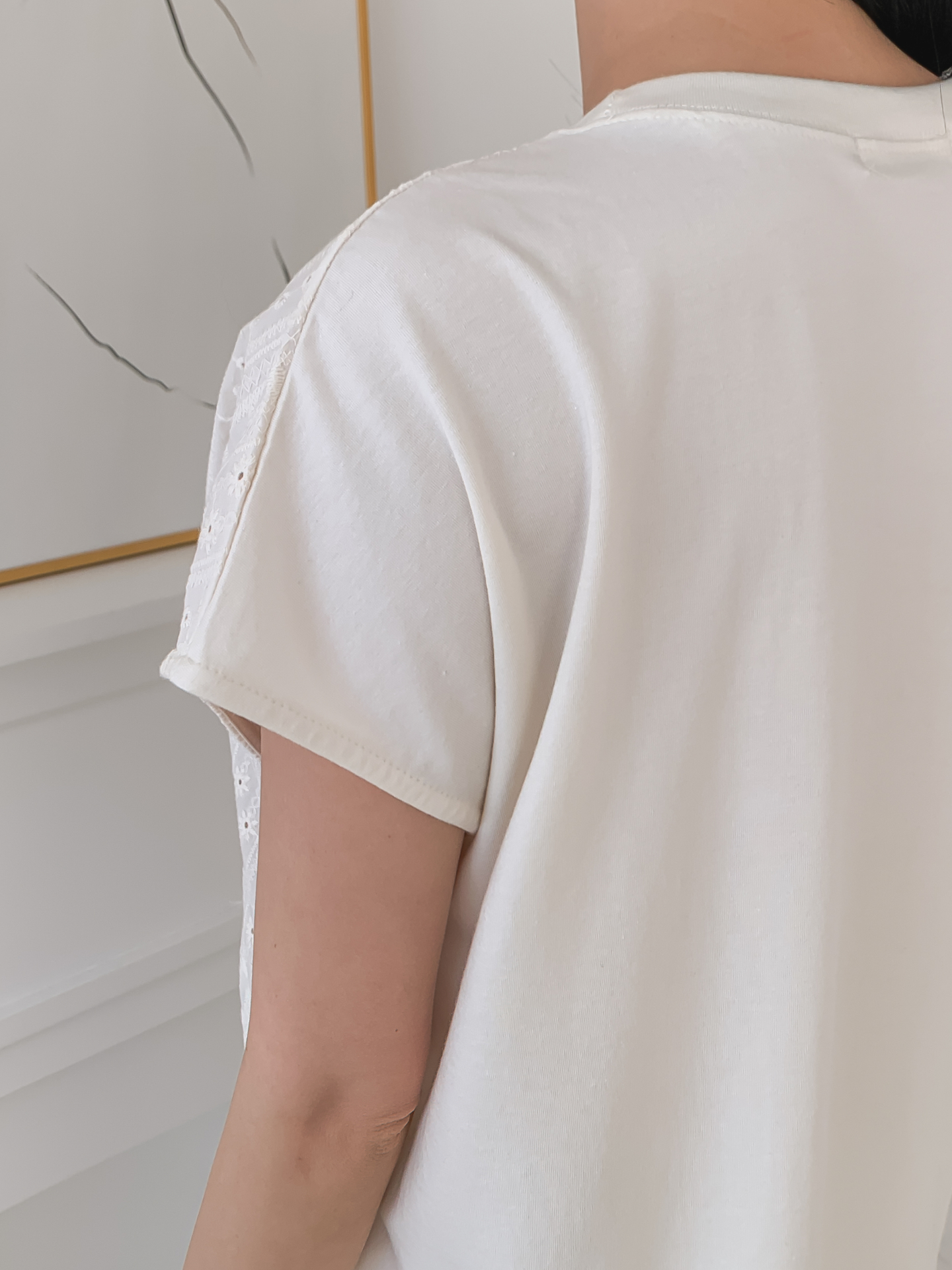 ラウンドネックフレンチスリーブルーズ半袖レースTシャツ | 詳細画像26