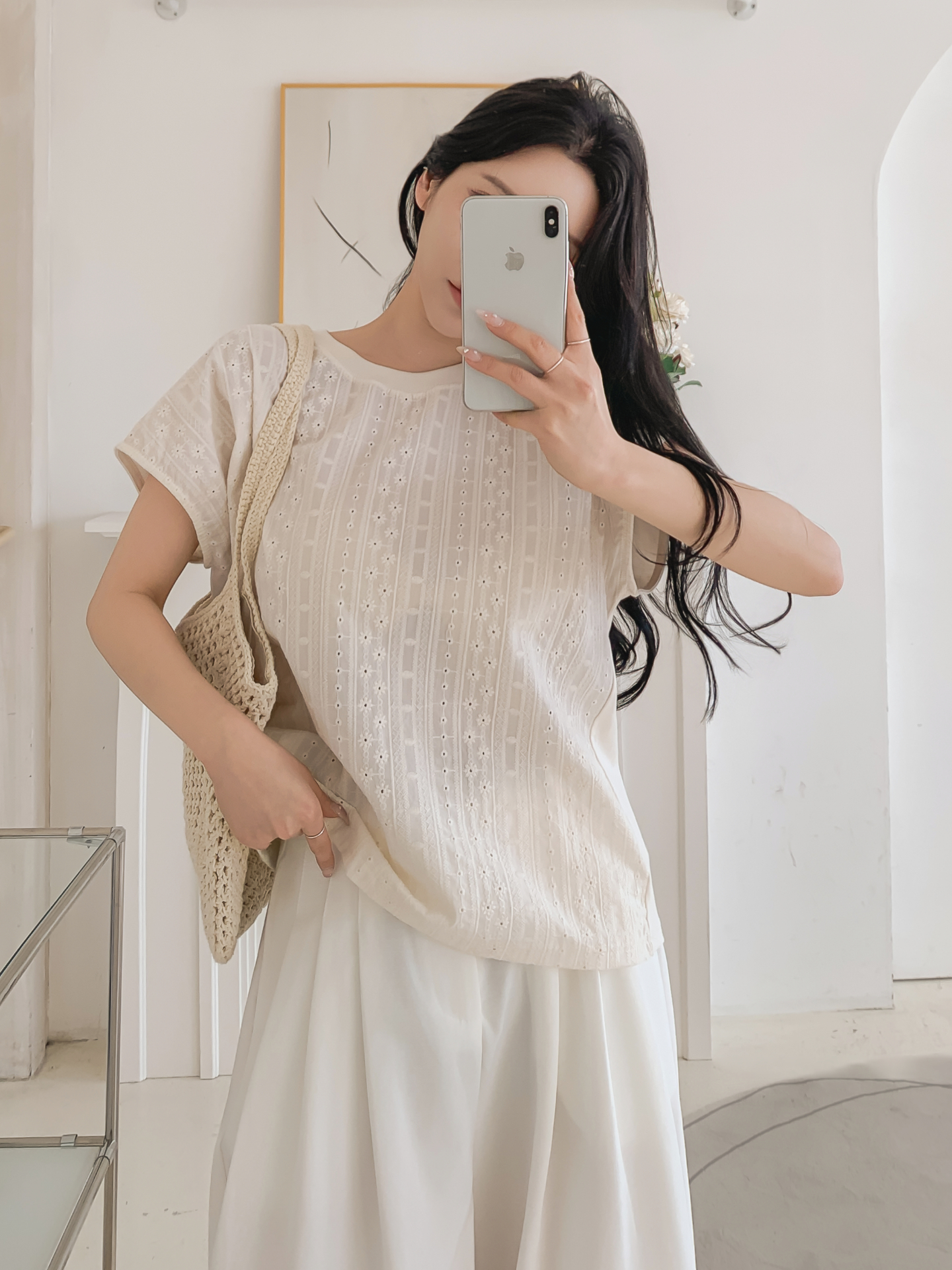 ラウンドネックフレンチスリーブルーズ半袖レースTシャツ | 詳細画像29