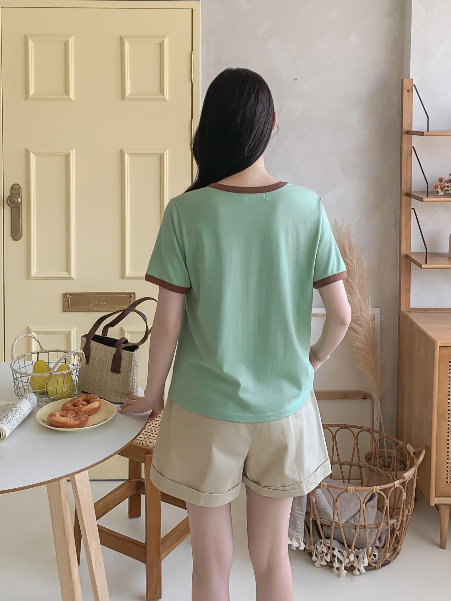 ラウンドネックベーシック半袖レタリング配色ラインTシャツ | 詳細画像17