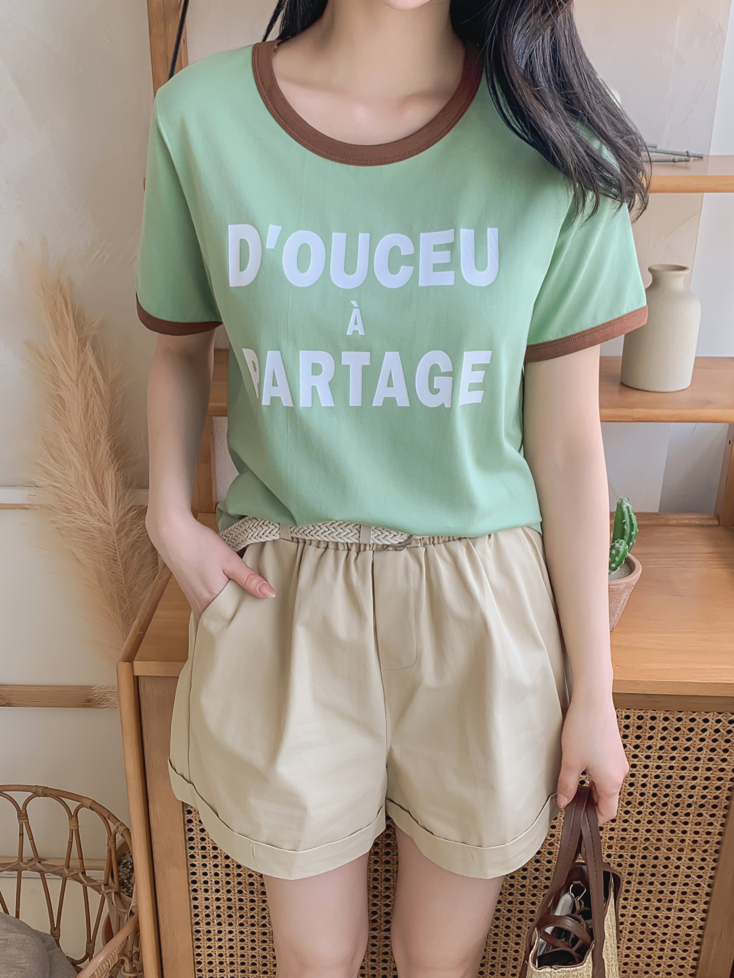ラウンドネックベーシック半袖レタリング配色ラインTシャツ | 詳細画像22