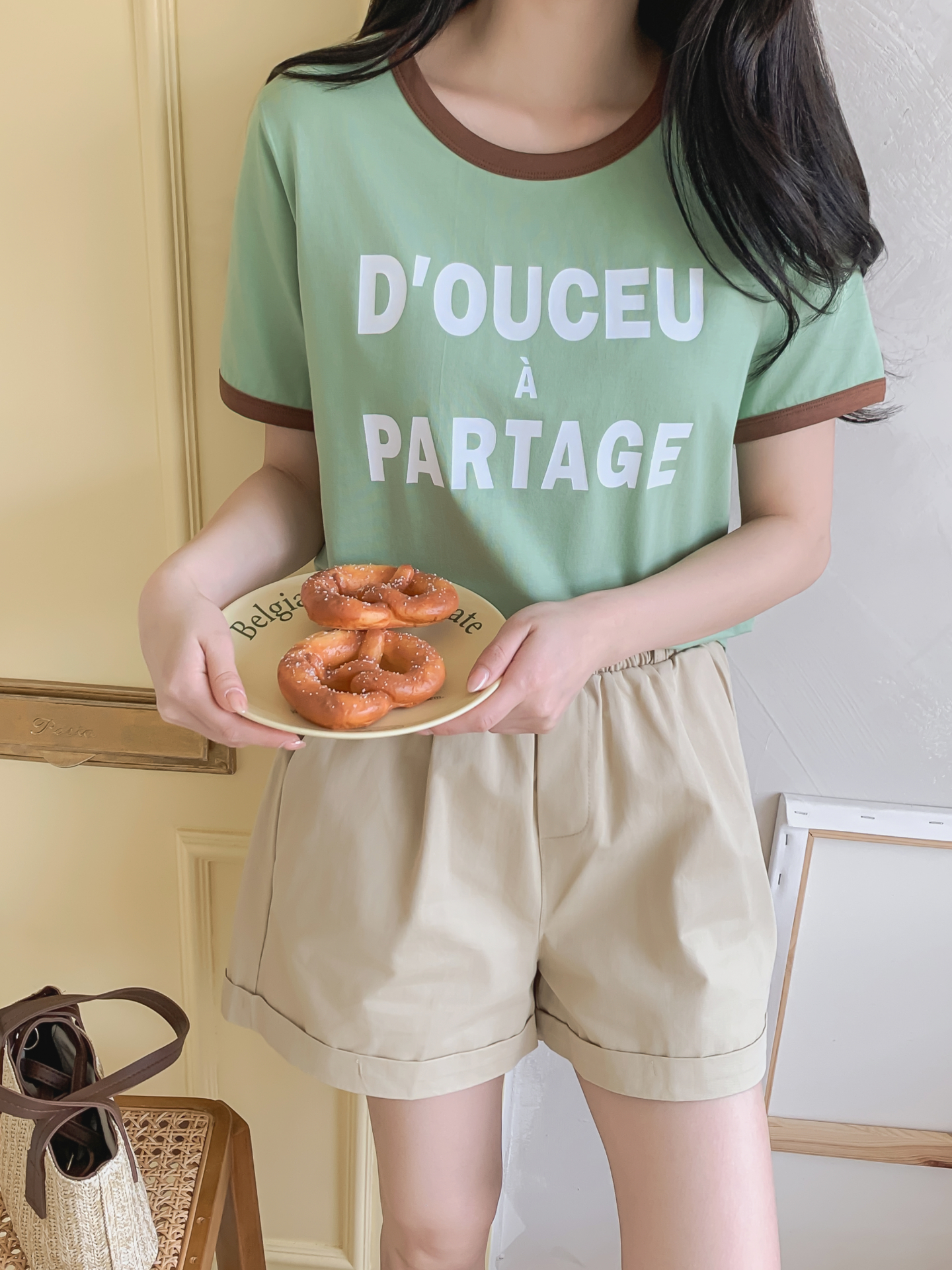 ラウンドネックベーシック半袖レタリング配色ラインTシャツ | 詳細画像24