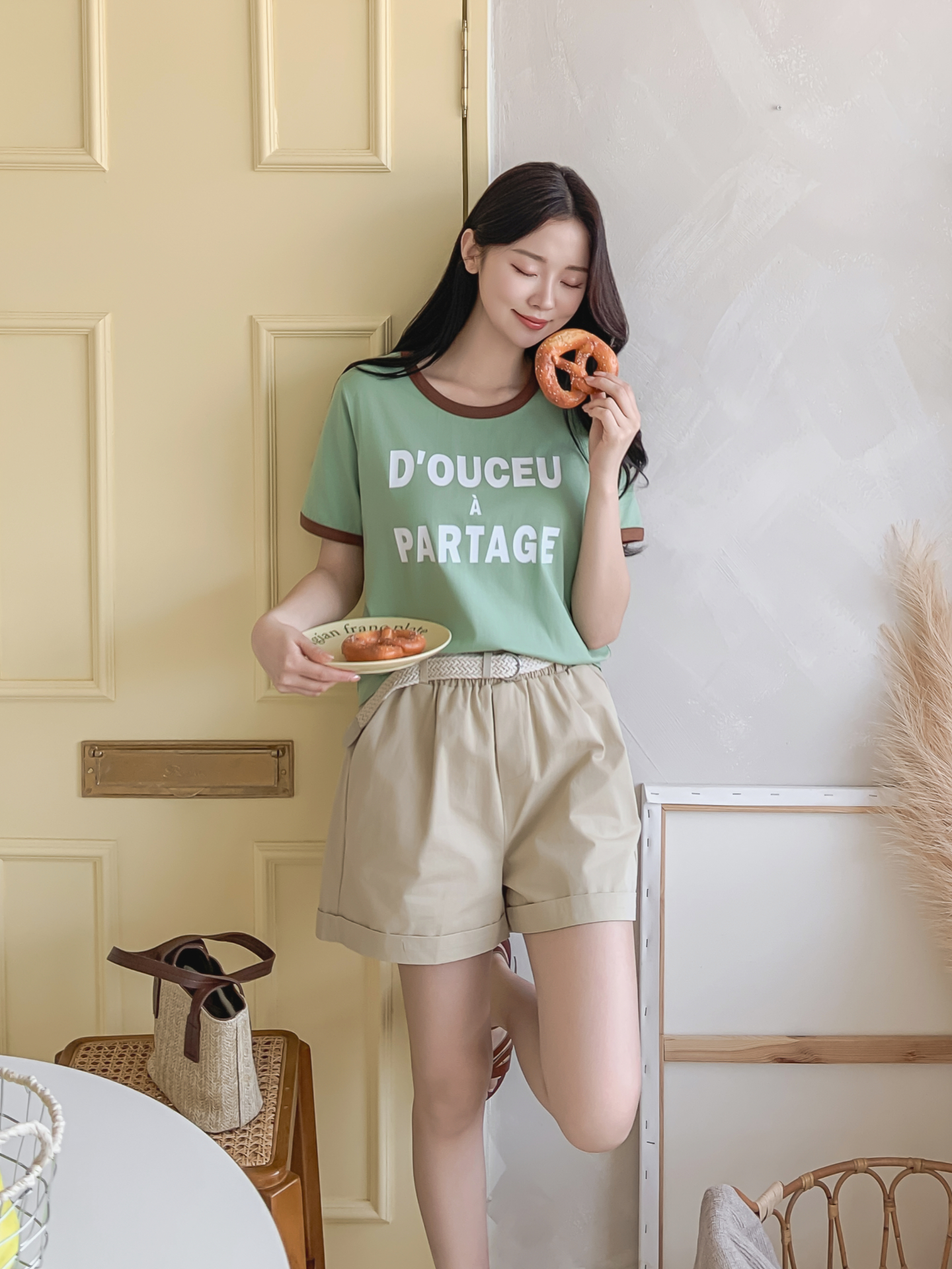 ラウンドネックベーシック半袖レタリング配色ラインTシャツ | 詳細画像25