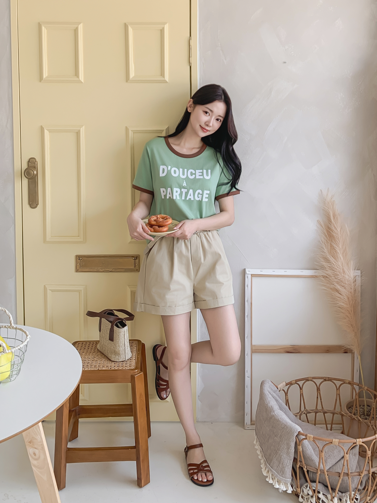 ラウンドネックベーシック半袖レタリング配色ラインTシャツ | 詳細画像26