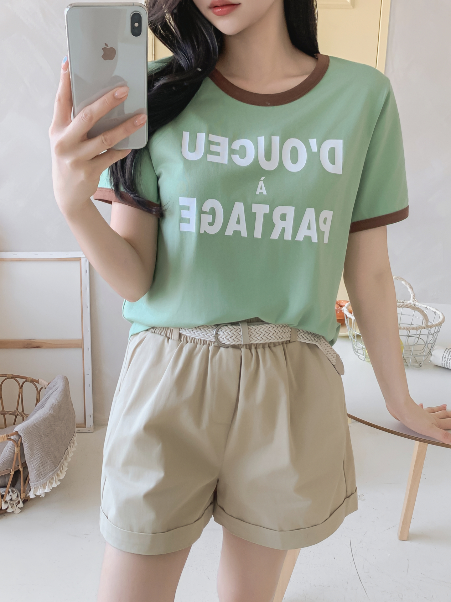 ラウンドネックベーシック半袖レタリング配色ラインTシャツ | 詳細画像27