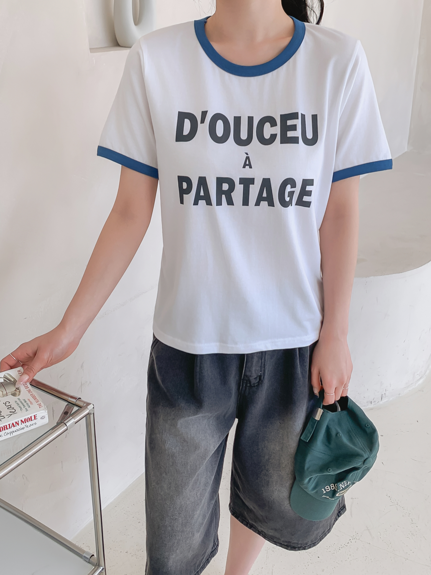 ラウンドネックベーシック半袖レタリング配色ラインTシャツ | 詳細画像5