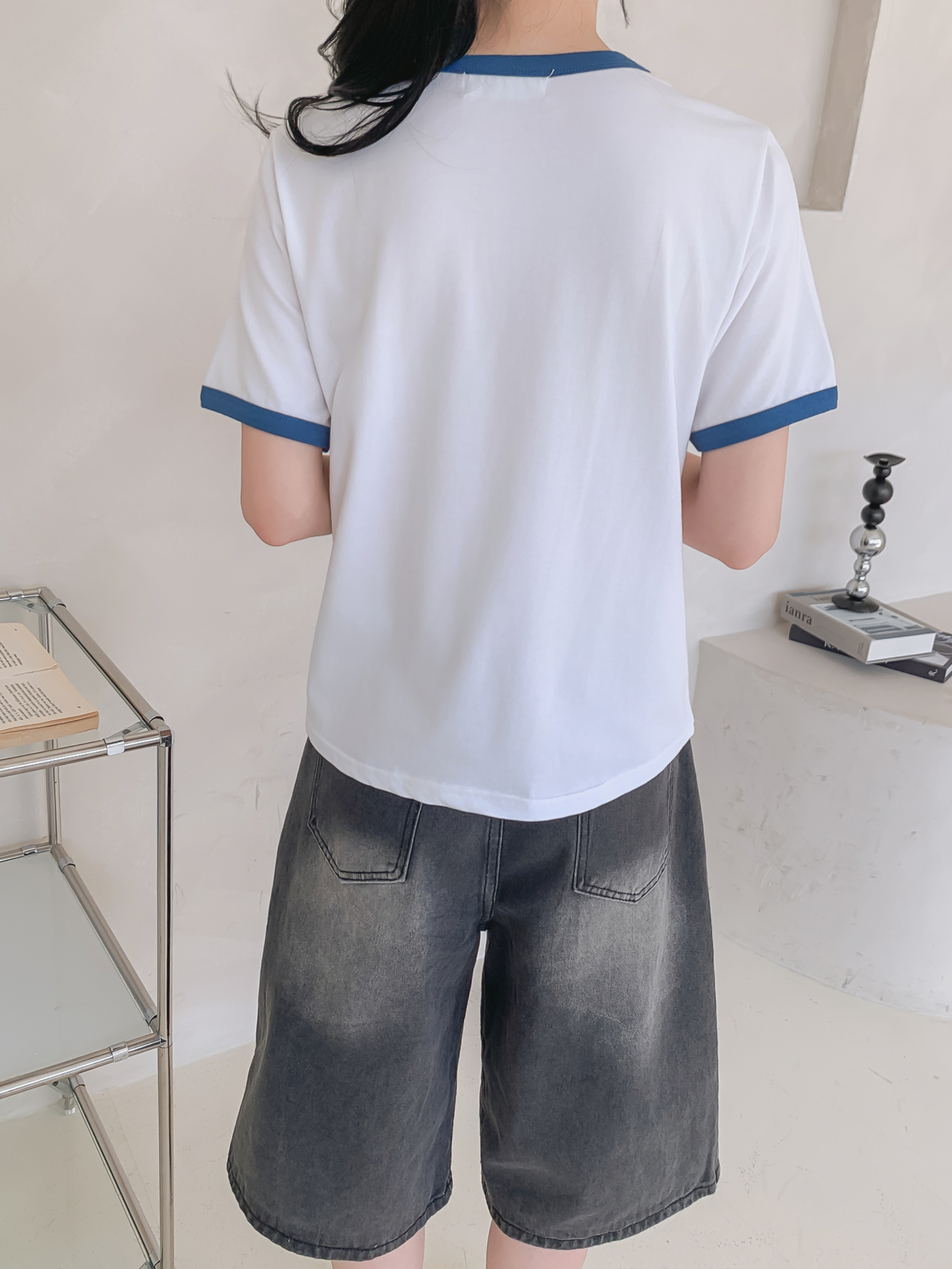 ラウンドネックベーシック半袖レタリング配色ラインTシャツ | 詳細画像6
