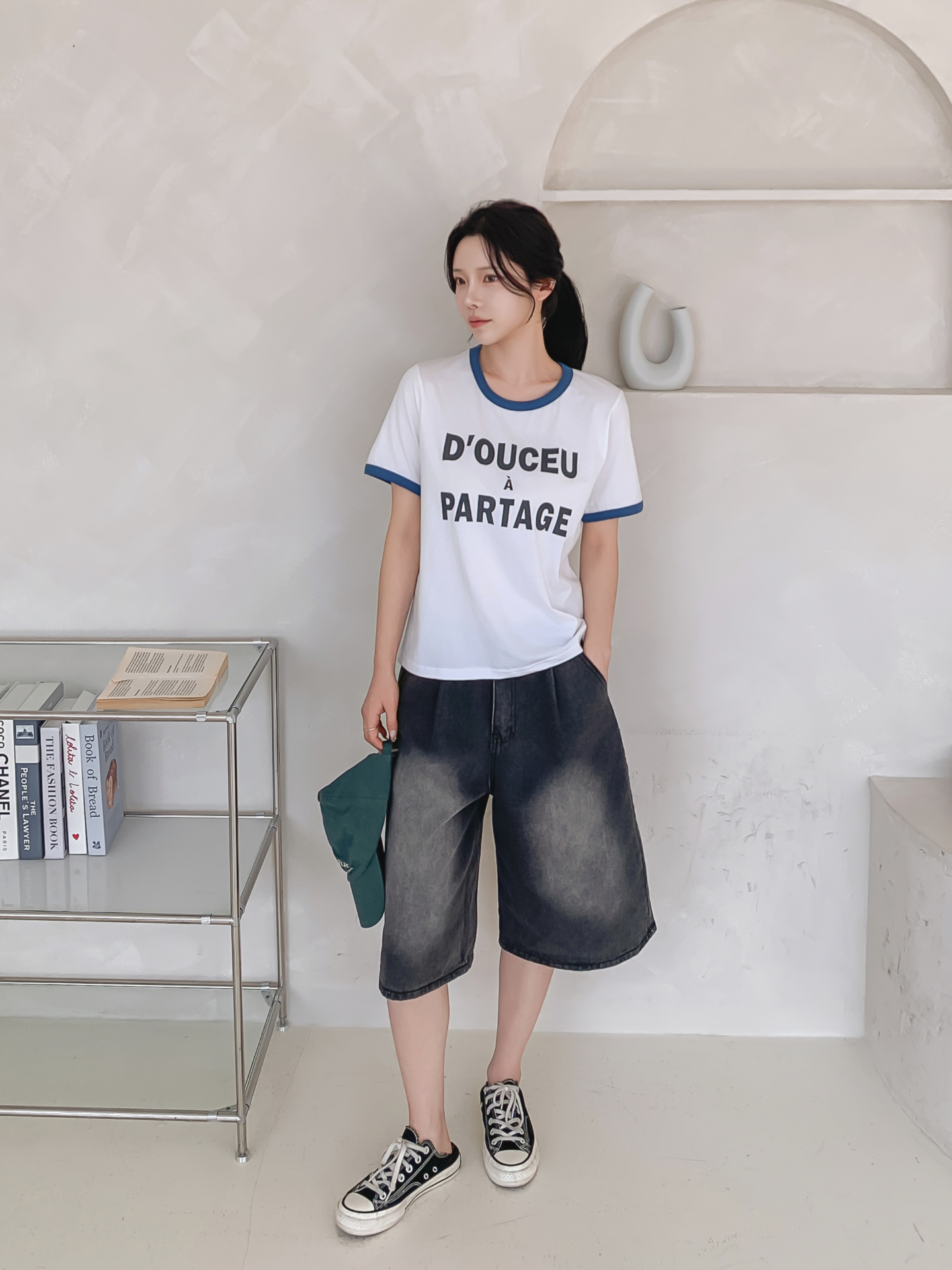 ラウンドネックベーシック半袖レタリング配色ラインTシャツ | 詳細画像7