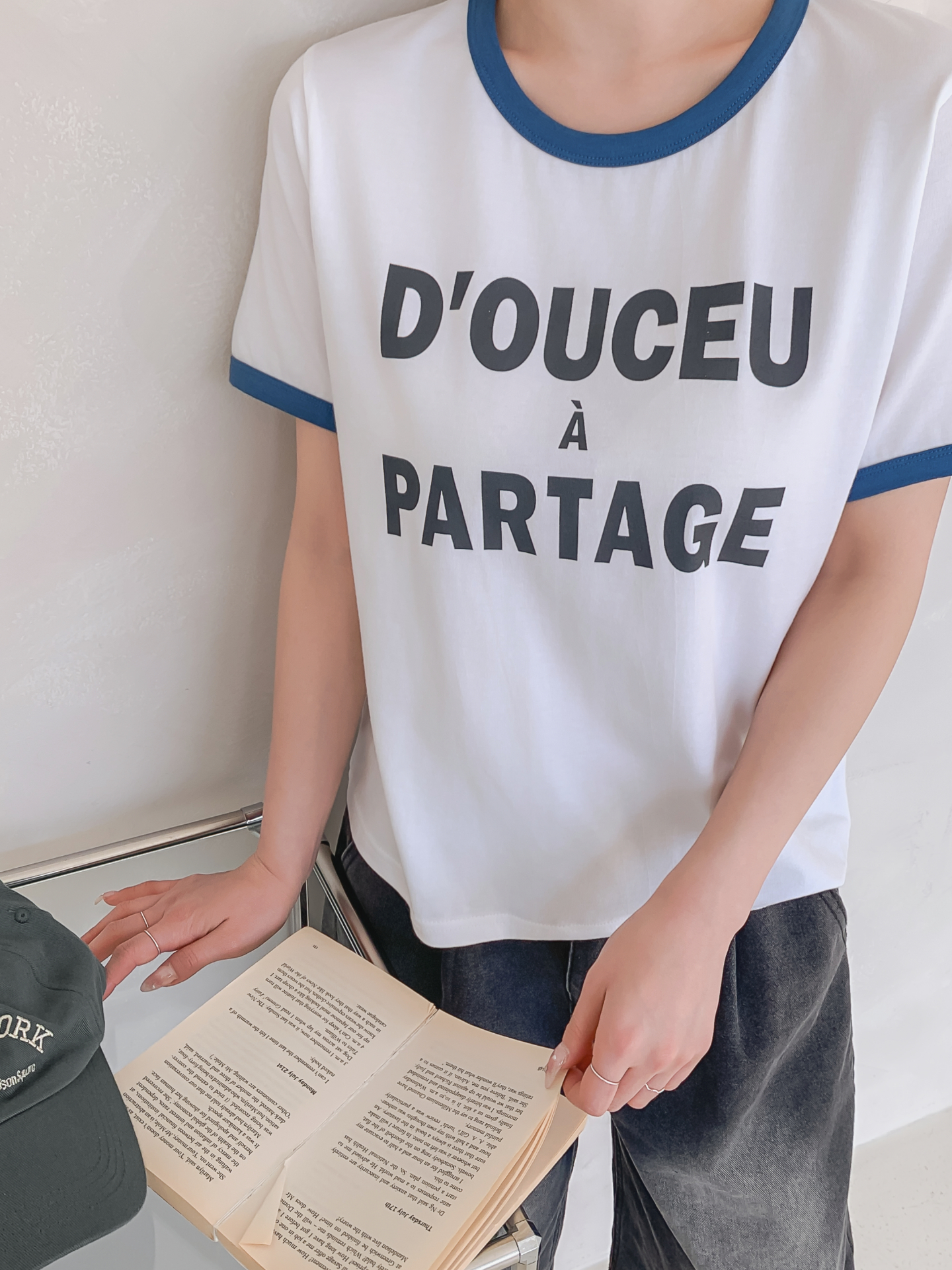 ラウンドネックベーシック半袖レタリング配色ラインTシャツ | 詳細画像29