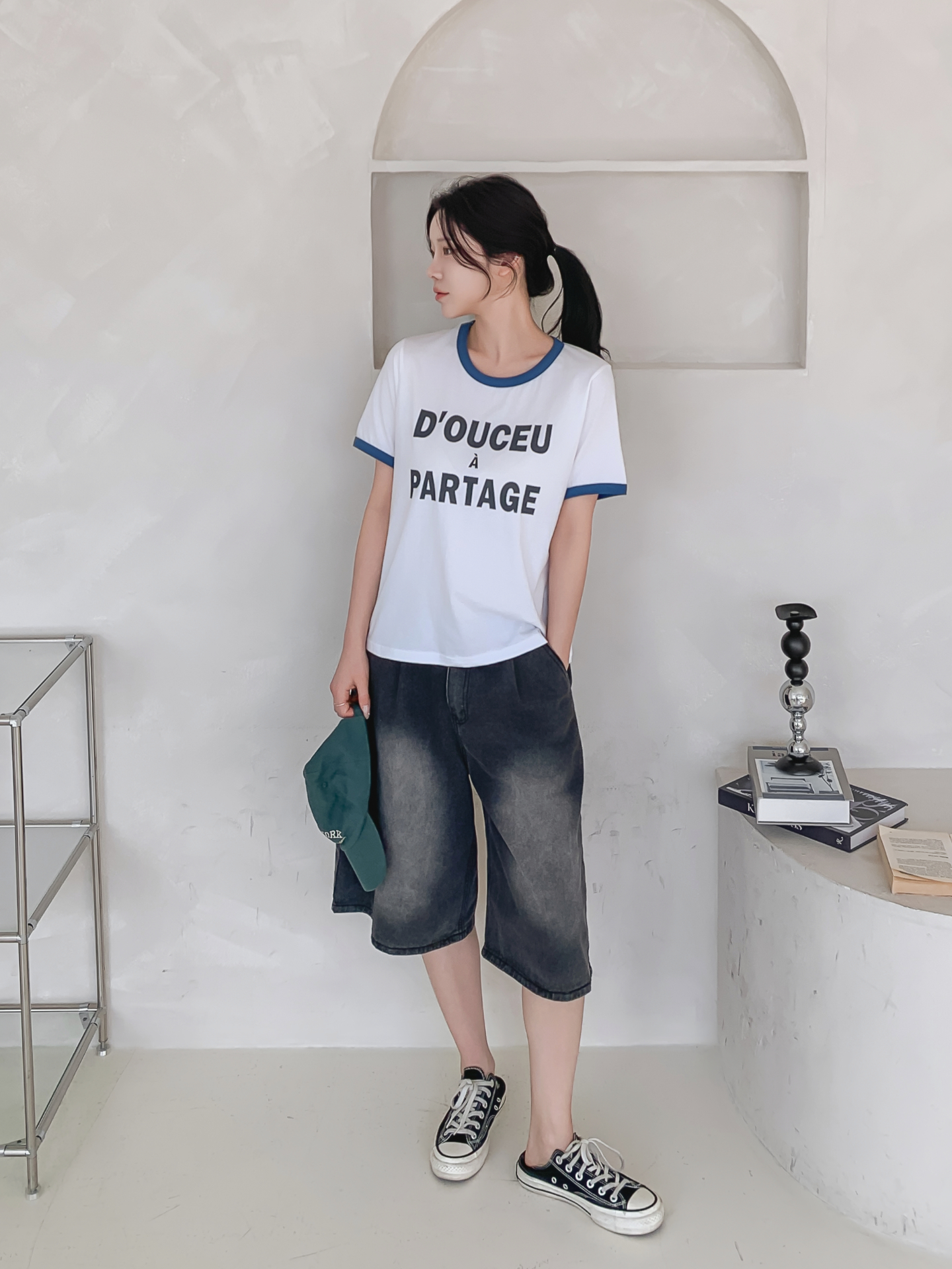 ラウンドネックベーシック半袖レタリング配色ラインTシャツ | 詳細画像8