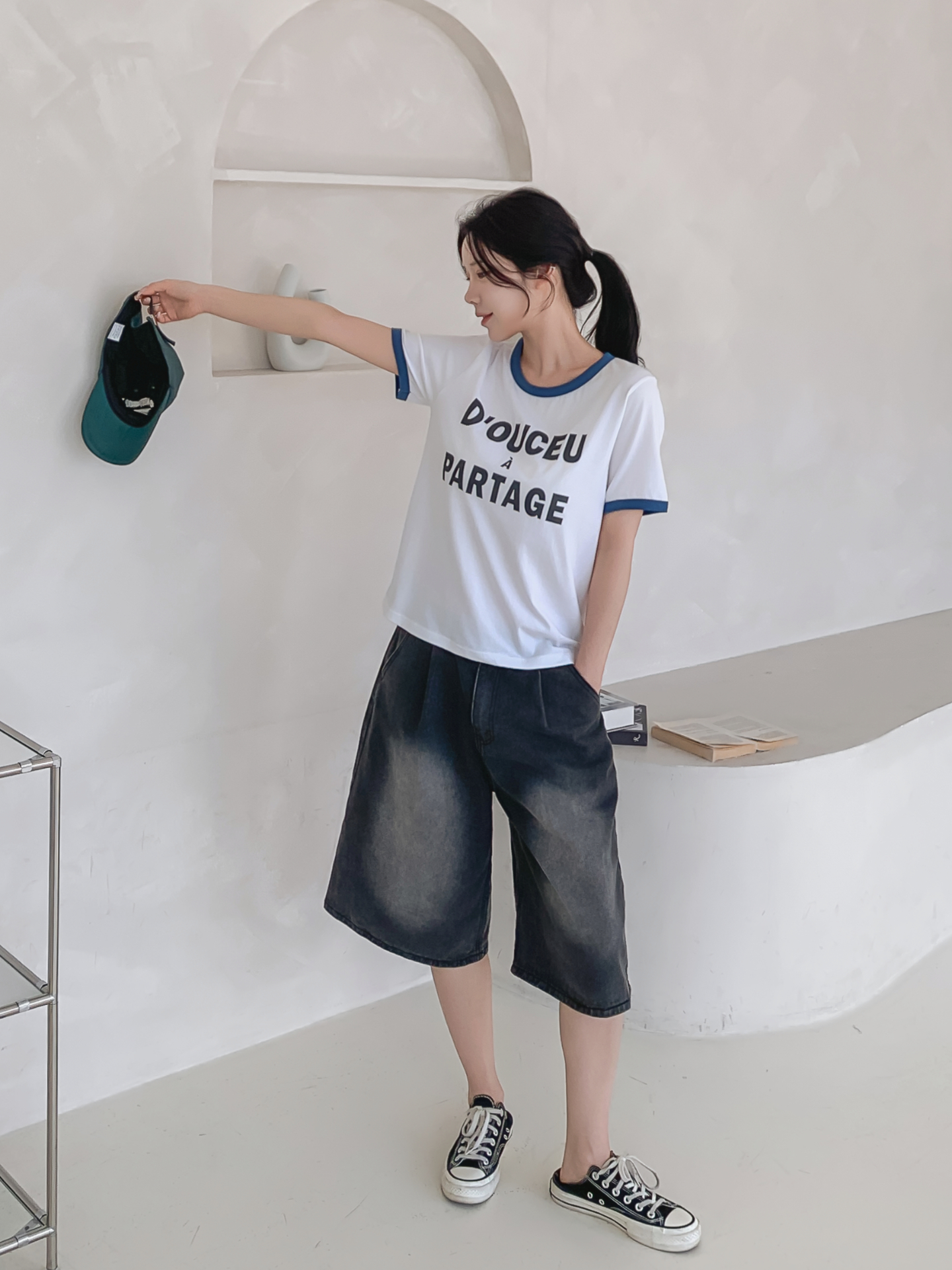 ラウンドネックベーシック半袖レタリング配色ラインTシャツ | 詳細画像10