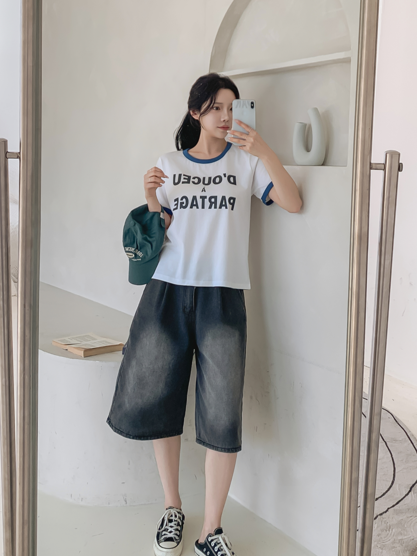 ラウンドネックベーシック半袖レタリング配色ラインTシャツ | 詳細画像11
