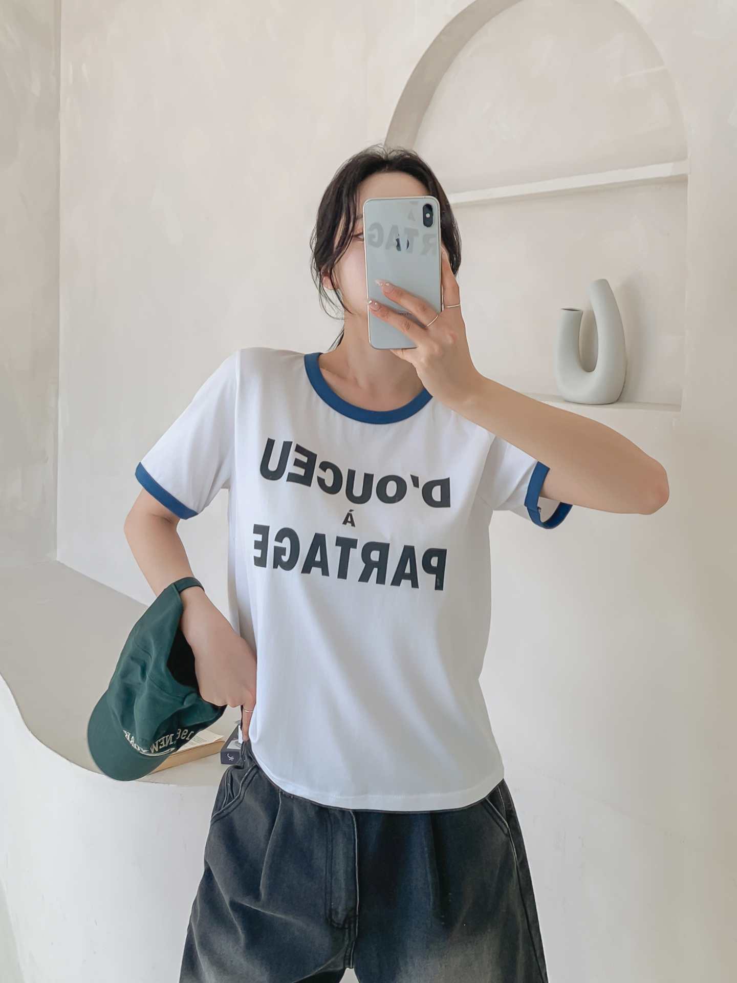 ラウンドネックベーシック半袖レタリング配色ラインTシャツ | 詳細画像12