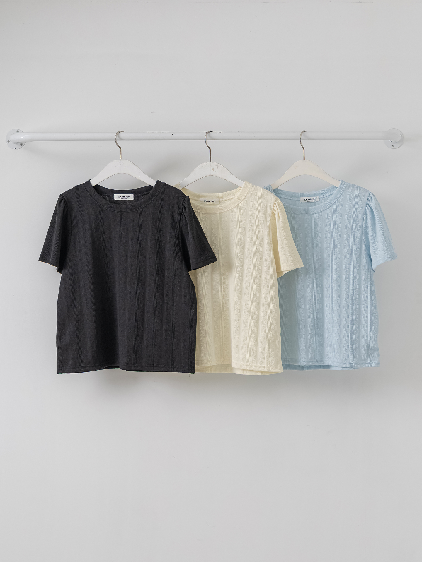 ラウンドネックパフスリーブ半袖ギャザーケーブルブラウス | 詳細画像32