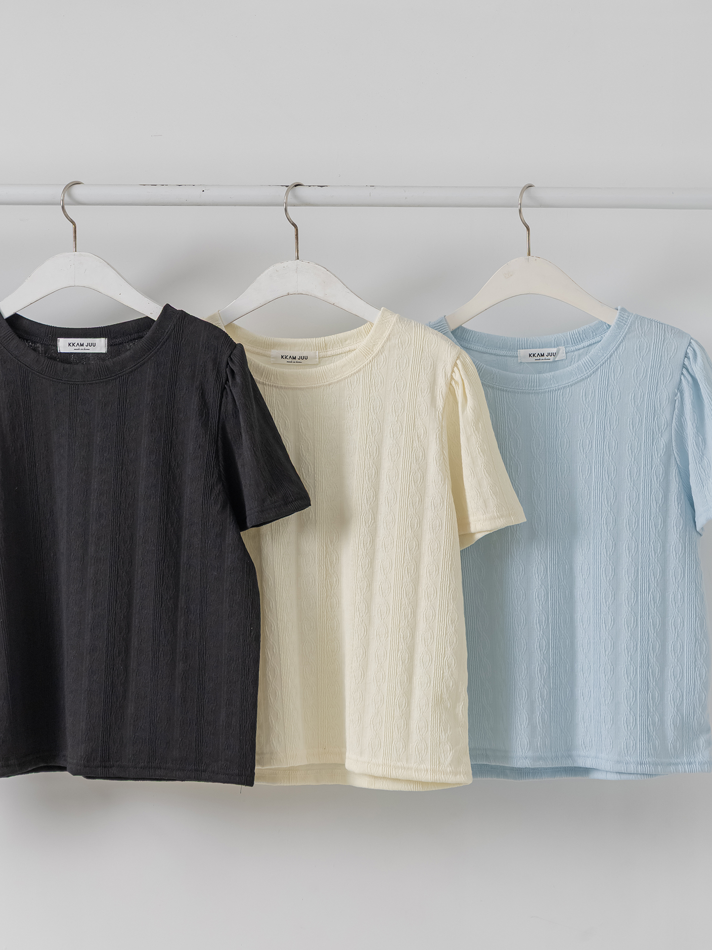 ラウンドネックパフスリーブ半袖ギャザーケーブルブラウス | 詳細画像33