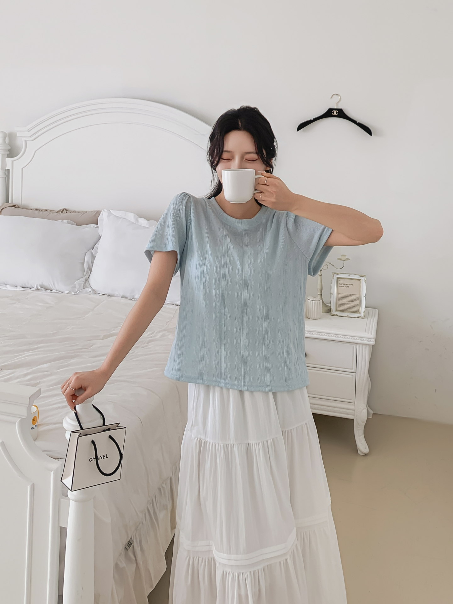 ラウンドネックパフスリーブ半袖ギャザーケーブルブラウス | 詳細画像29