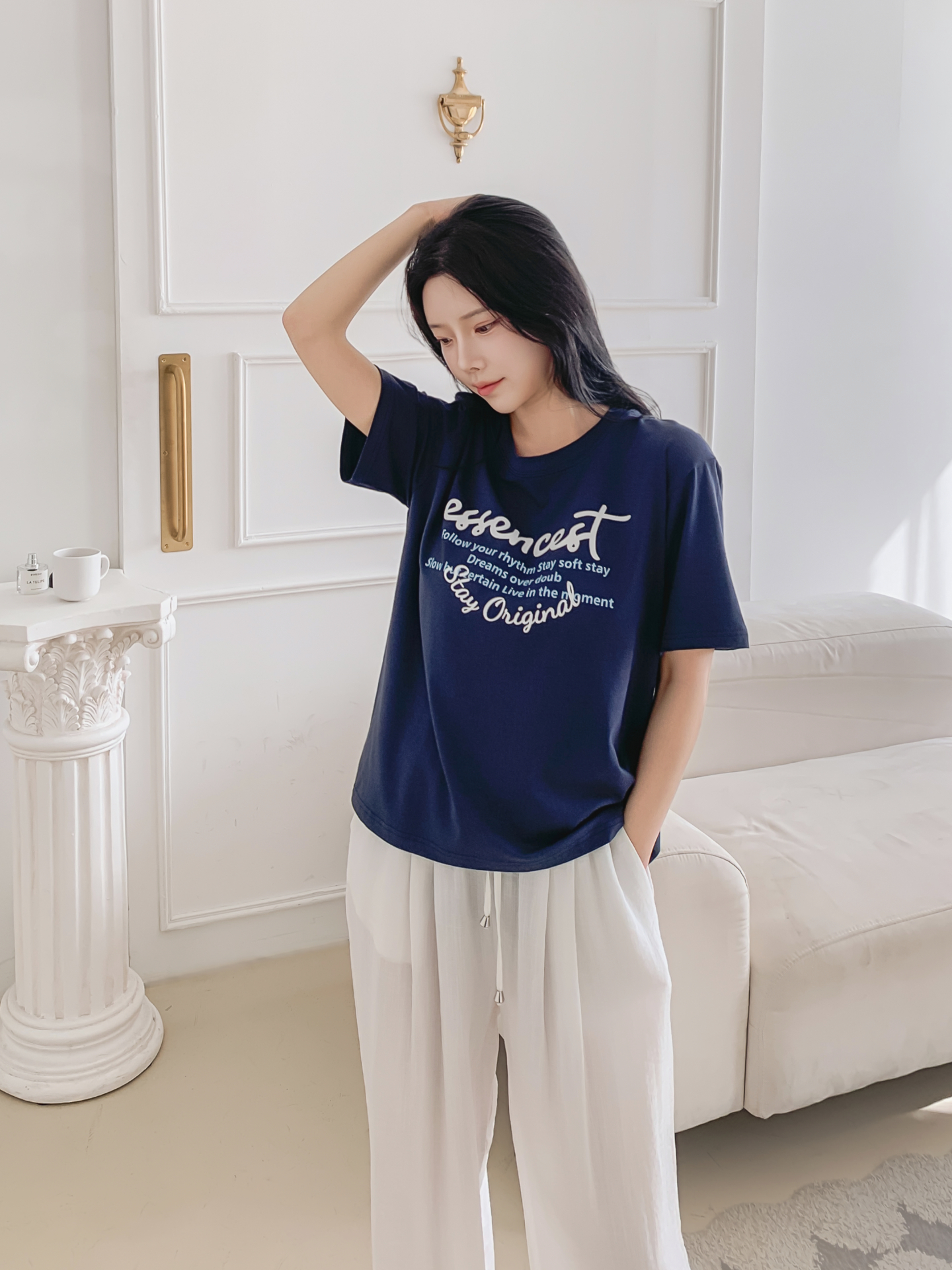 ラウンドネックルーズ半袖レタリングTシャツ | 詳細画像13