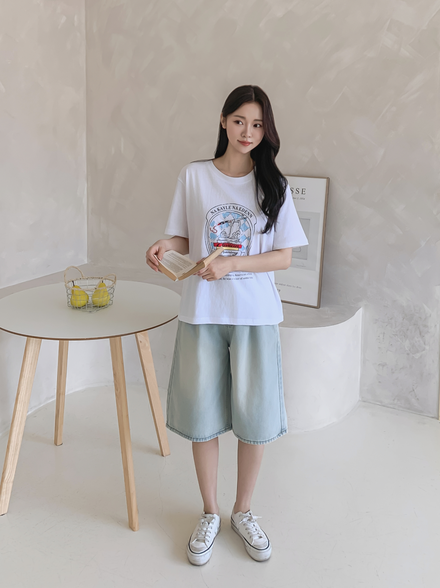 コットンラウンドネックオーバーサイズルーズ半袖プリントTシャツ | 詳細画像2