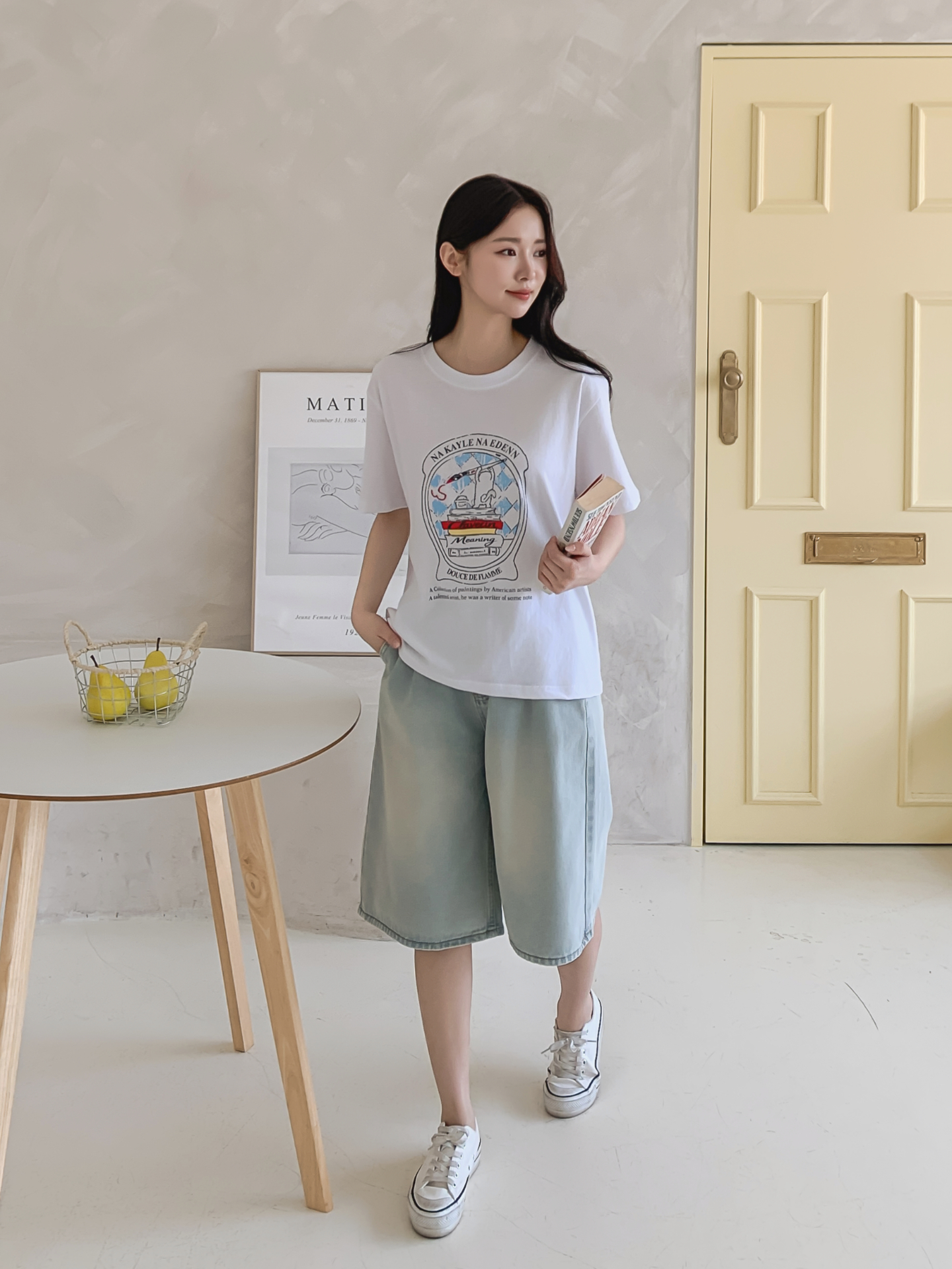 コットンラウンドネックオーバーサイズルーズ半袖プリントTシャツ | 詳細画像4