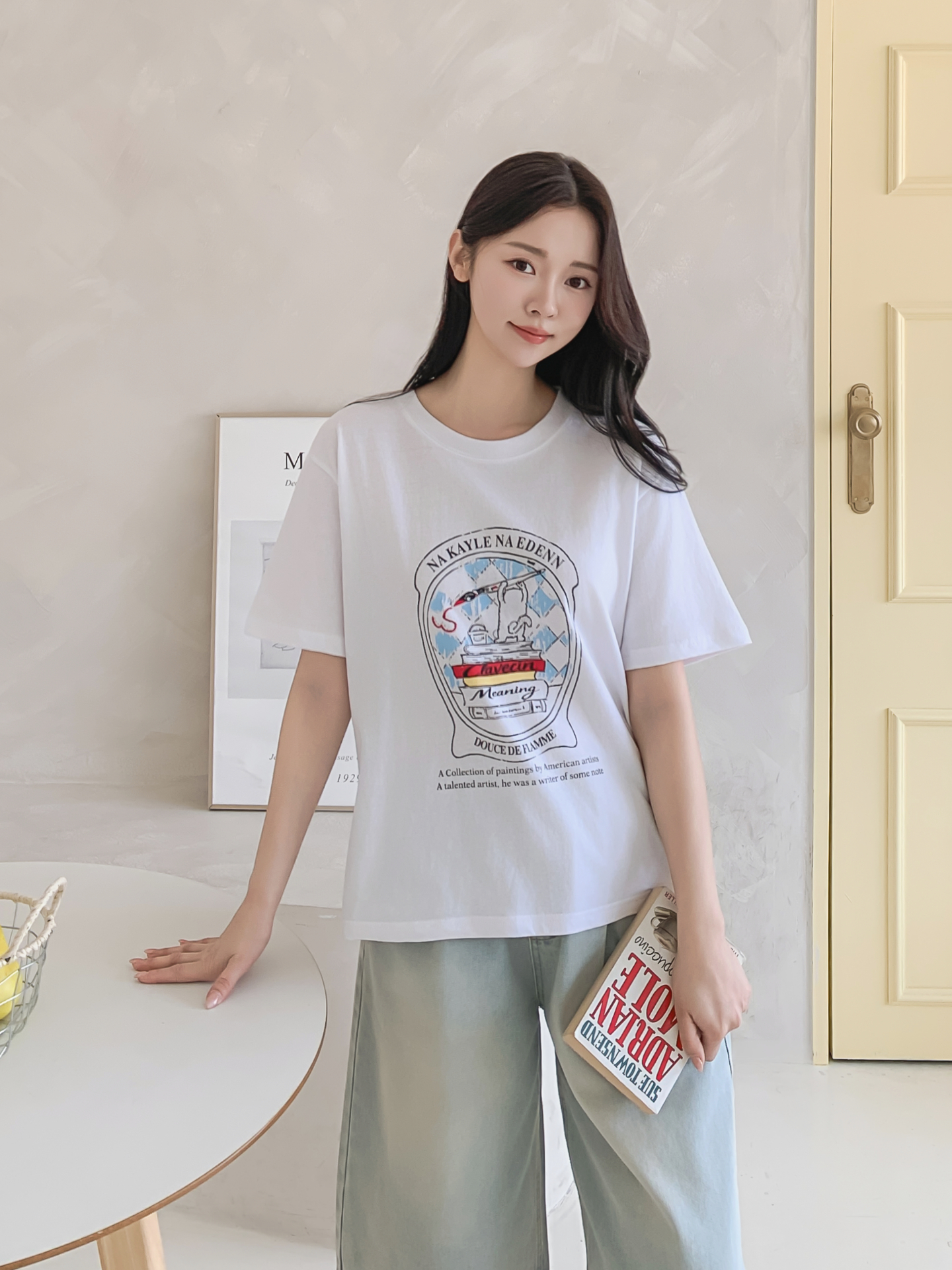 コットンラウンドネックオーバーサイズルーズ半袖プリントTシャツ | 詳細画像5