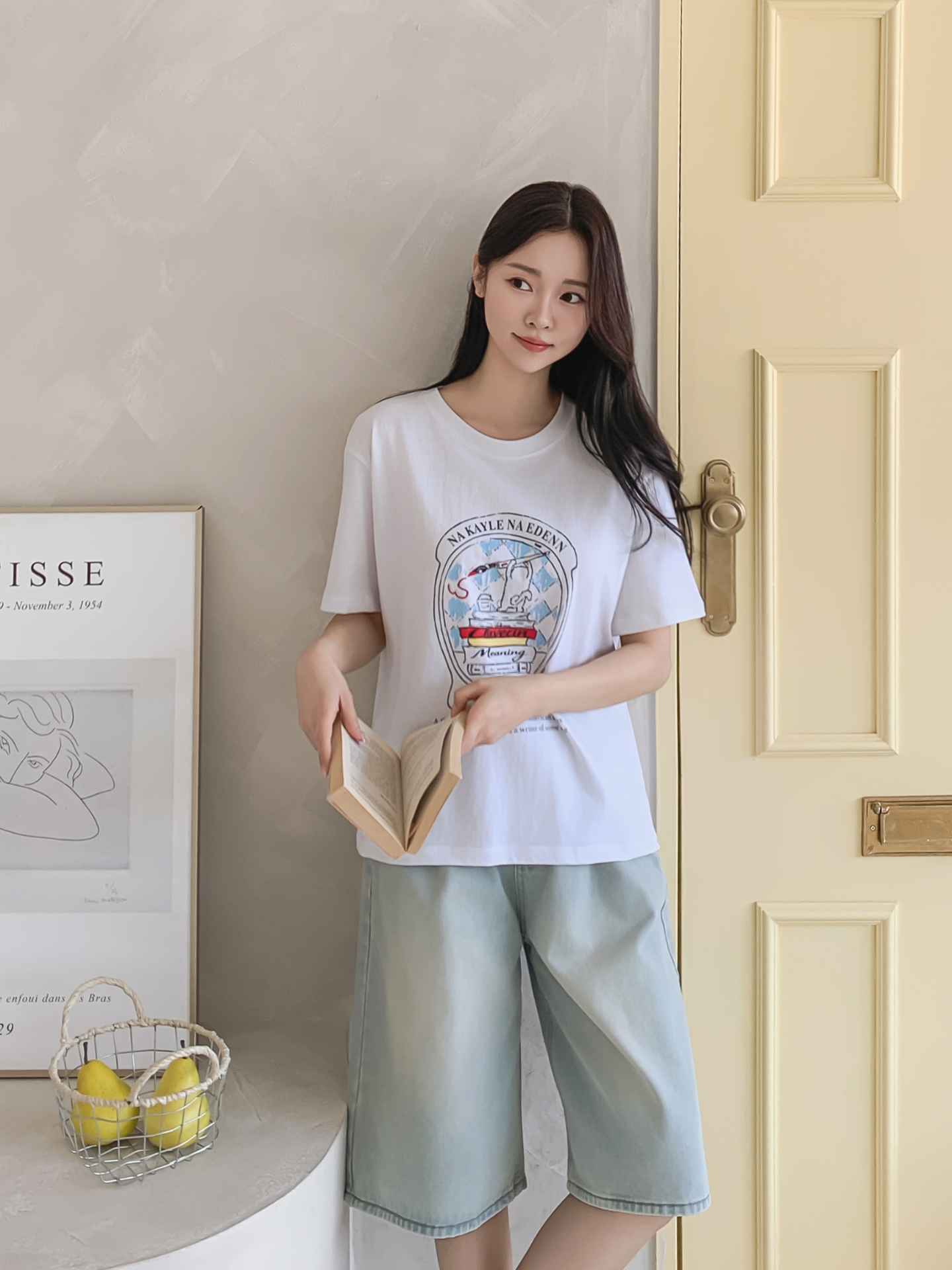 コットンラウンドネックオーバーサイズルーズ半袖プリントTシャツ | 詳細画像9