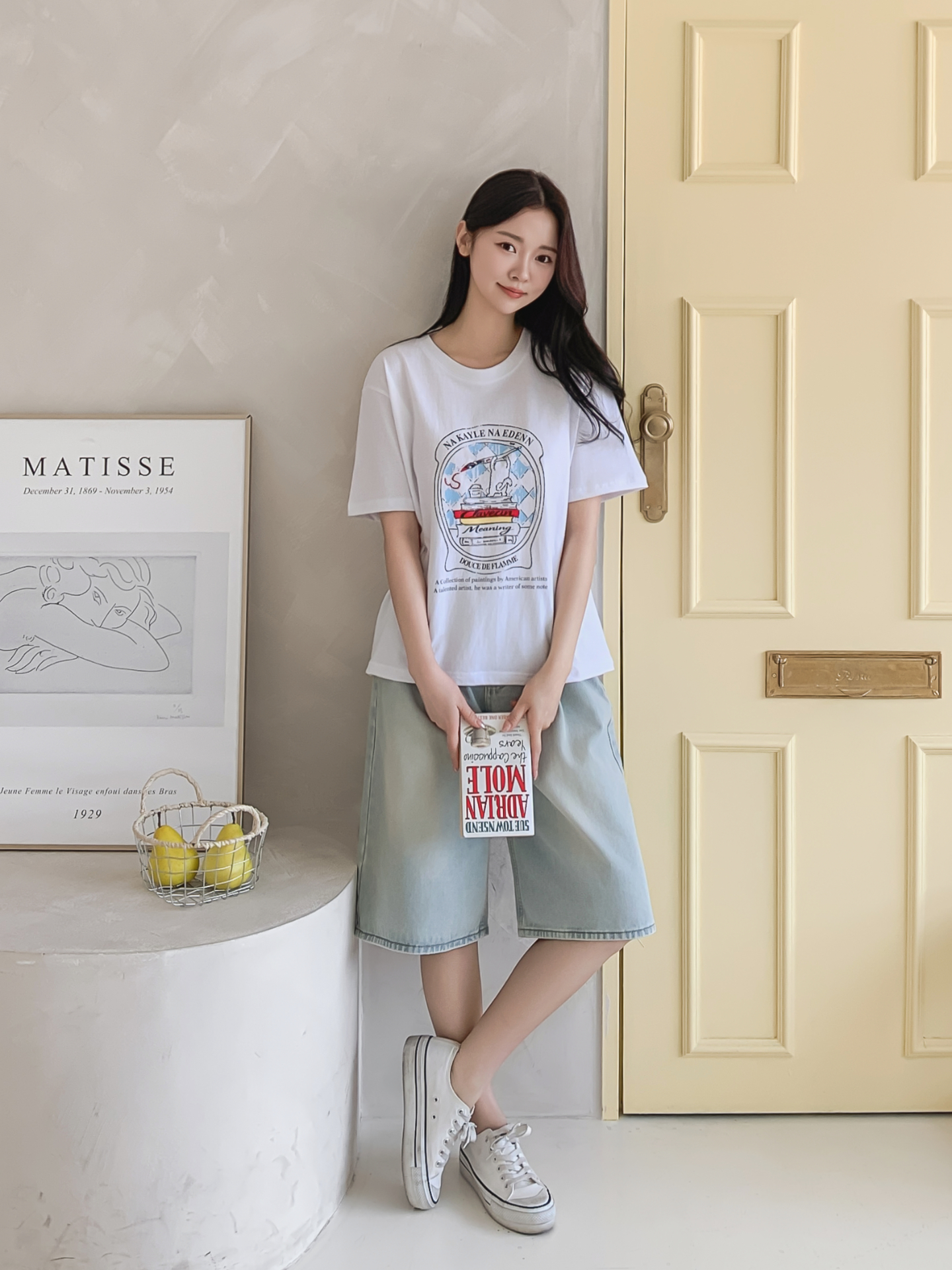 コットンラウンドネックオーバーサイズルーズ半袖プリントTシャツ | 詳細画像10