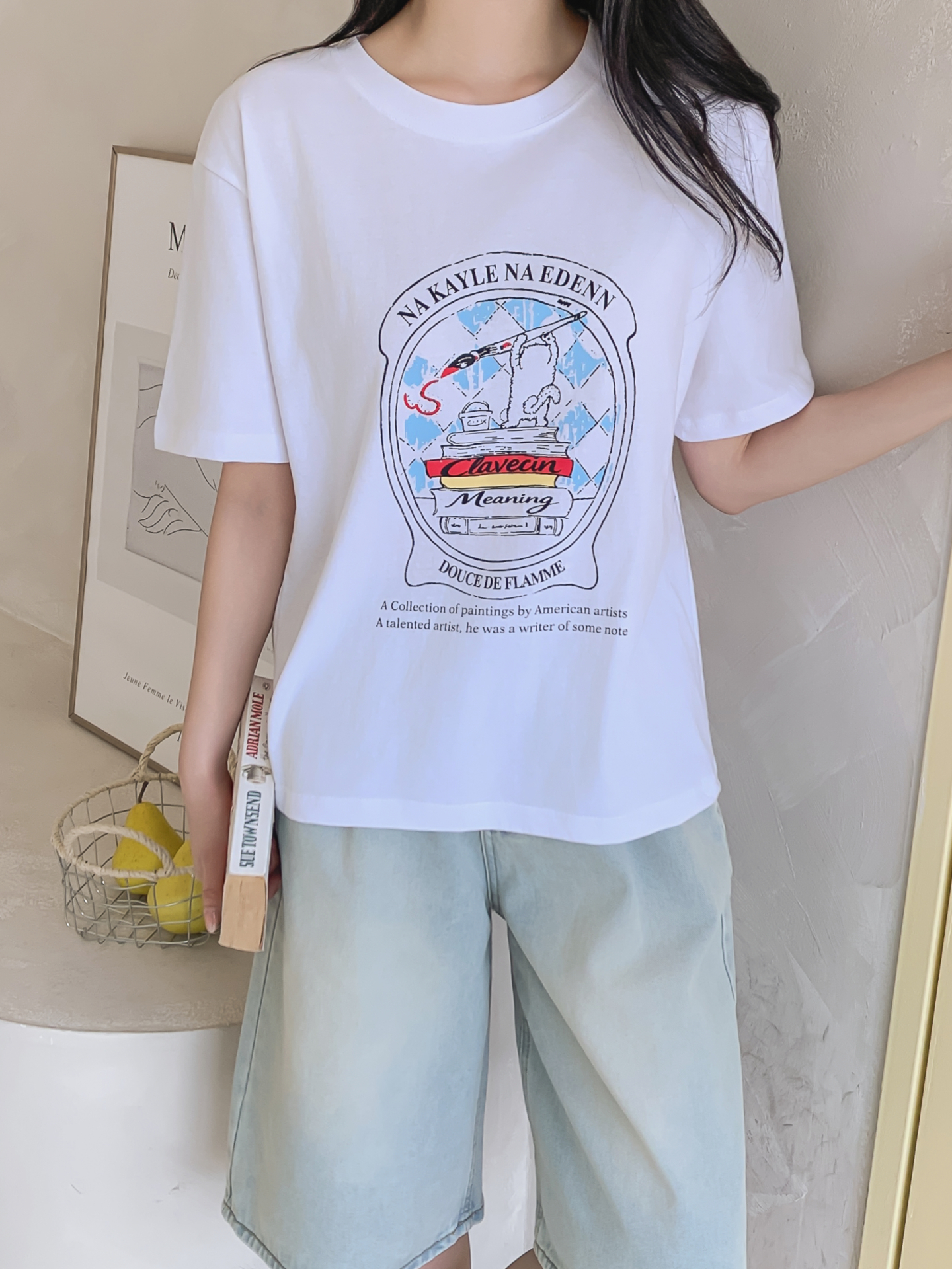 コットンラウンドネックオーバーサイズルーズ半袖プリントTシャツ | 詳細画像11