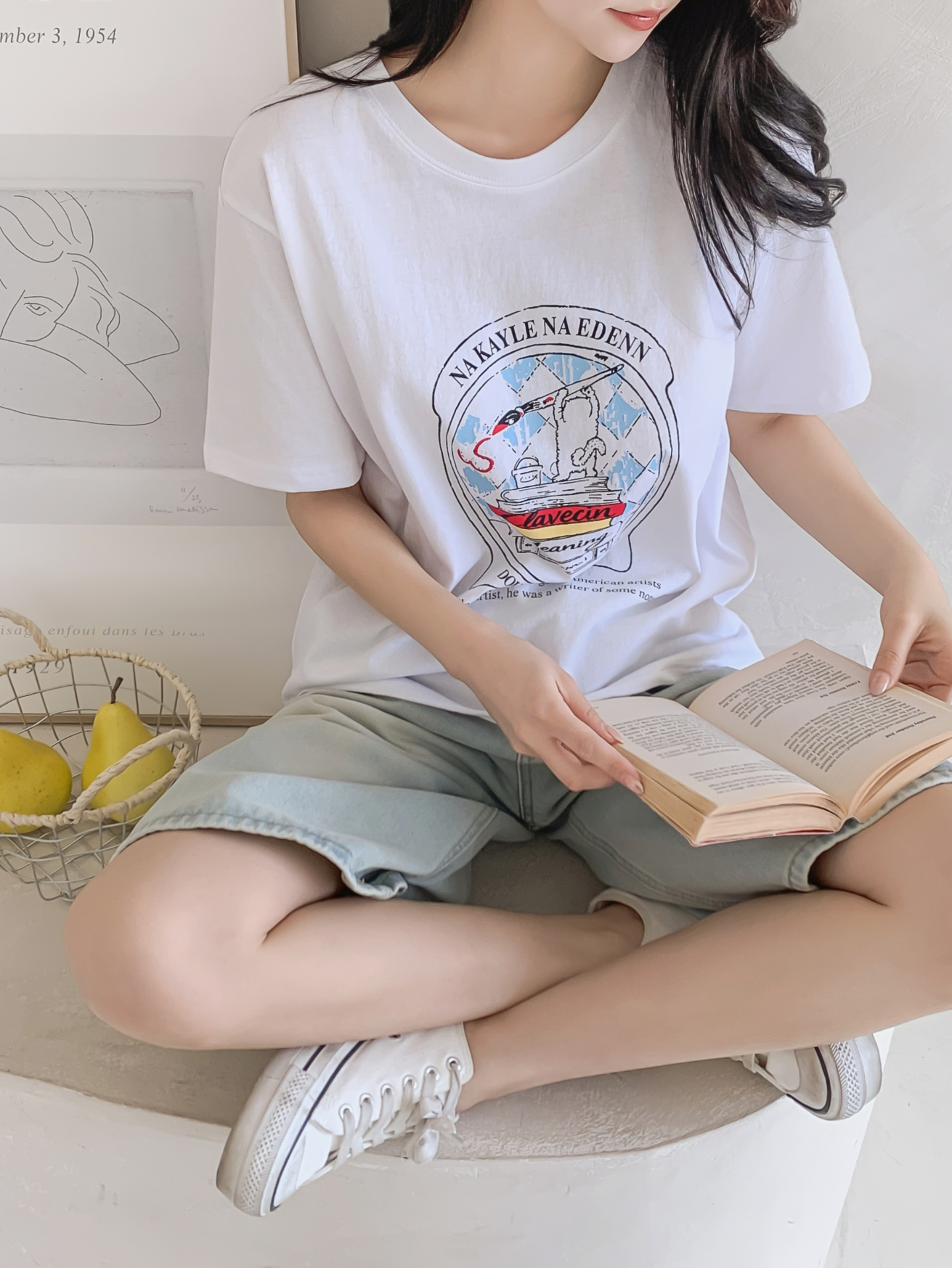 コットンラウンドネックオーバーサイズルーズ半袖プリントTシャツ | 詳細画像13