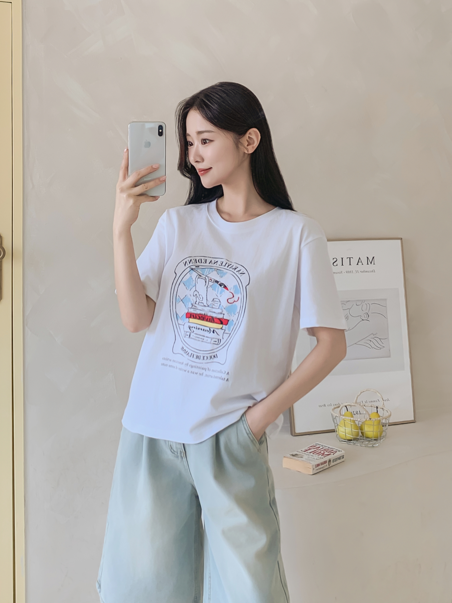 コットンラウンドネックオーバーサイズルーズ半袖プリントTシャツ | 詳細画像16