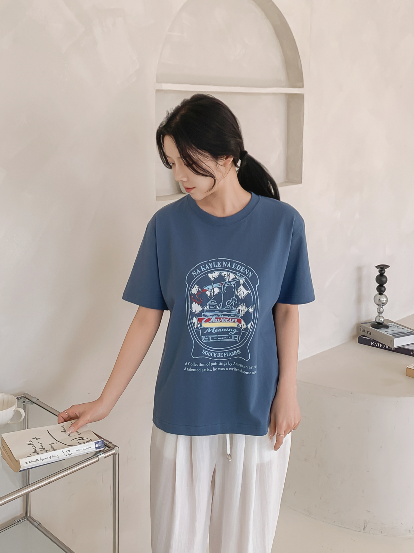 コットンラウンドネックオーバーサイズルーズ半袖プリントTシャツ | 詳細画像17