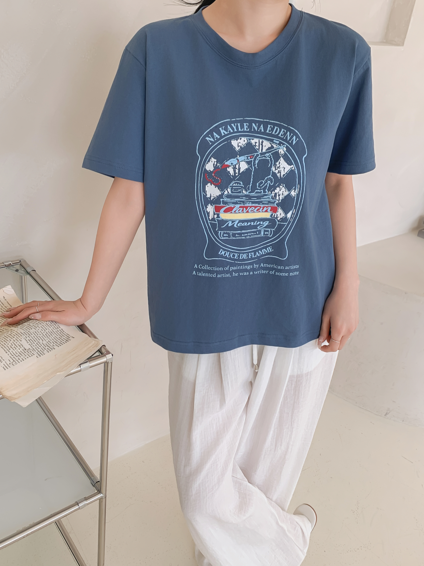 コットンラウンドネックオーバーサイズルーズ半袖プリントTシャツ | 詳細画像18
